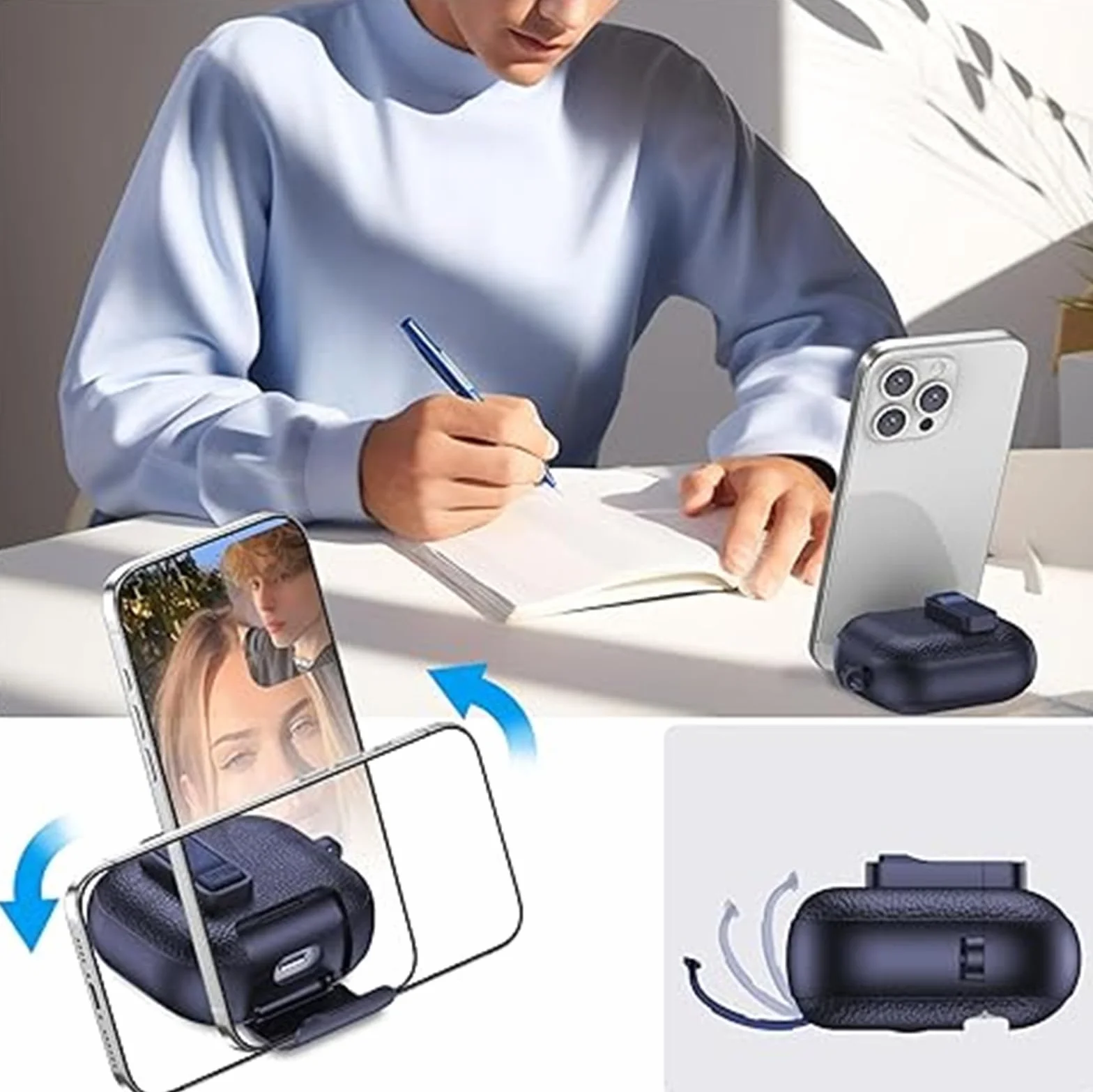 Ysnzaq Etui do AirPods Pro 3. generacji z klipsem blokującym i funkcją stojaka, skóra tekstura odporne na uderzenia etui ochronne z karabińczykiem do AirPod Pro 3 2025-PWZ Army Green