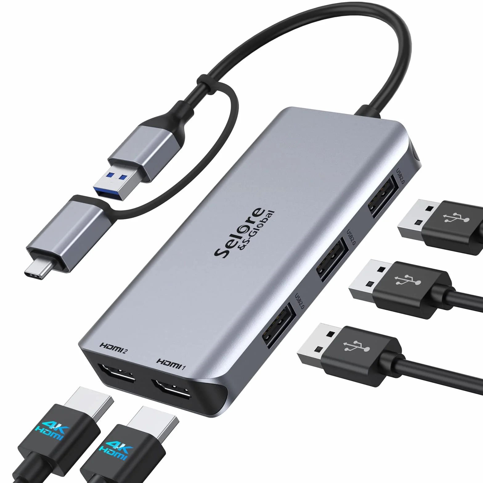 Stacja dokująca USB 3.0 USB C Hub Dual Monitor z HDMI 4K 60 Hz do Windows i macOS, adapter HDMI do M1/M2 MacBook Pro/Air, Dell/HP/Surface Pro