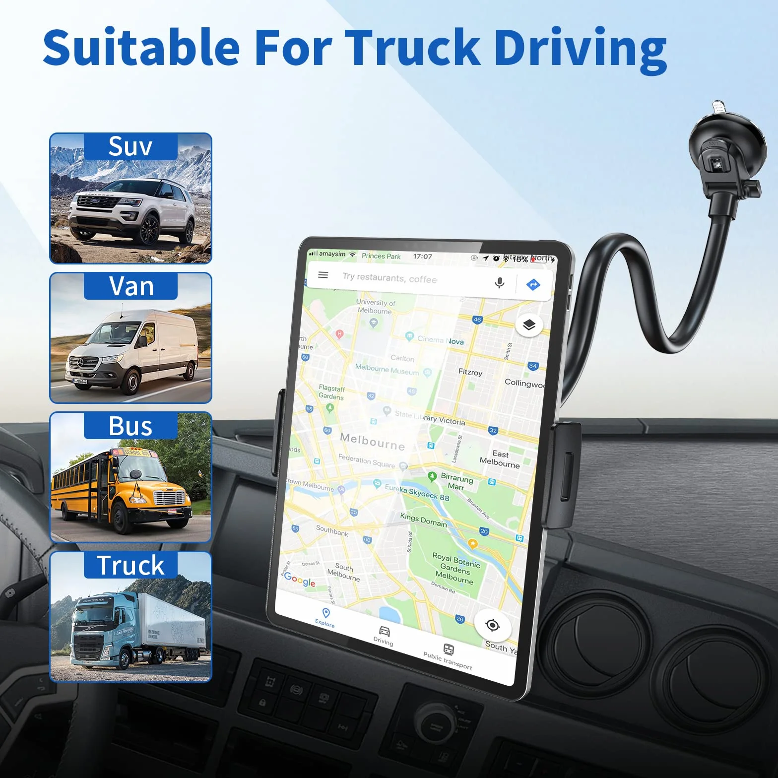 APPS2Car Uchwyt samochodowy do iPada, obracany o 360 stopni, przyssawka, kompatybilny z tabletami i telefonami 9,7-10,5 cala