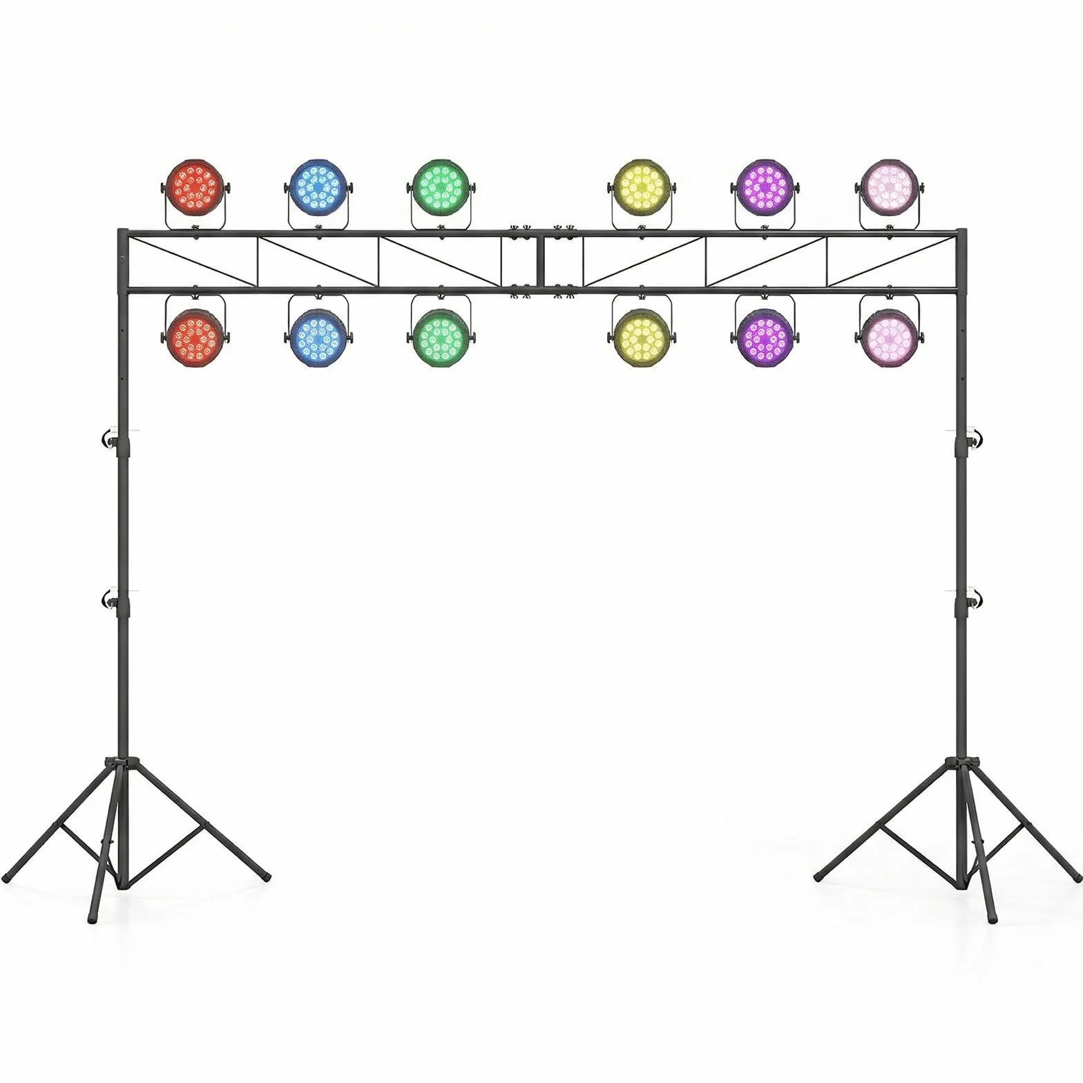 COSTWAY Statyw świetlny o długości 360 cm z poprzeczną trawersą, statyw do lampy DJ 140-265 cm, z regulacją wysokości, statyw oświetleniowy z 2 zdejmowanymi stojakami, statyw do lampy błyskowej