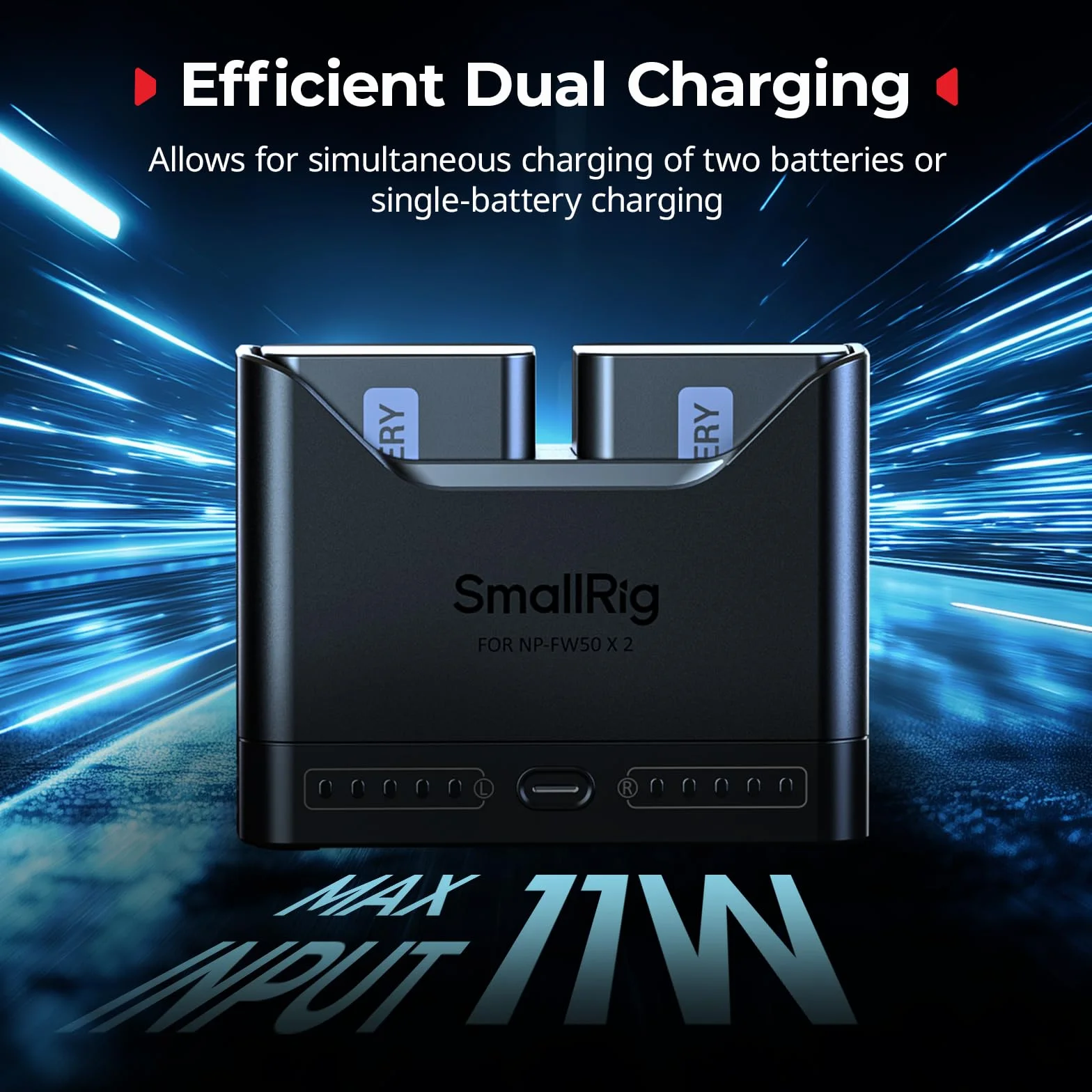 SMALLRIG Ładowarka akumulatorów NP-FW50 do Sony, 2-godzinna ładowarka z dwoma gniazdami i portem USB-C 11 W, w pełni kompatybilna z modelami A6000 A6100 A6300 A6400 ZV-E10 A7 A7S A7R A7SII A7RII -5493