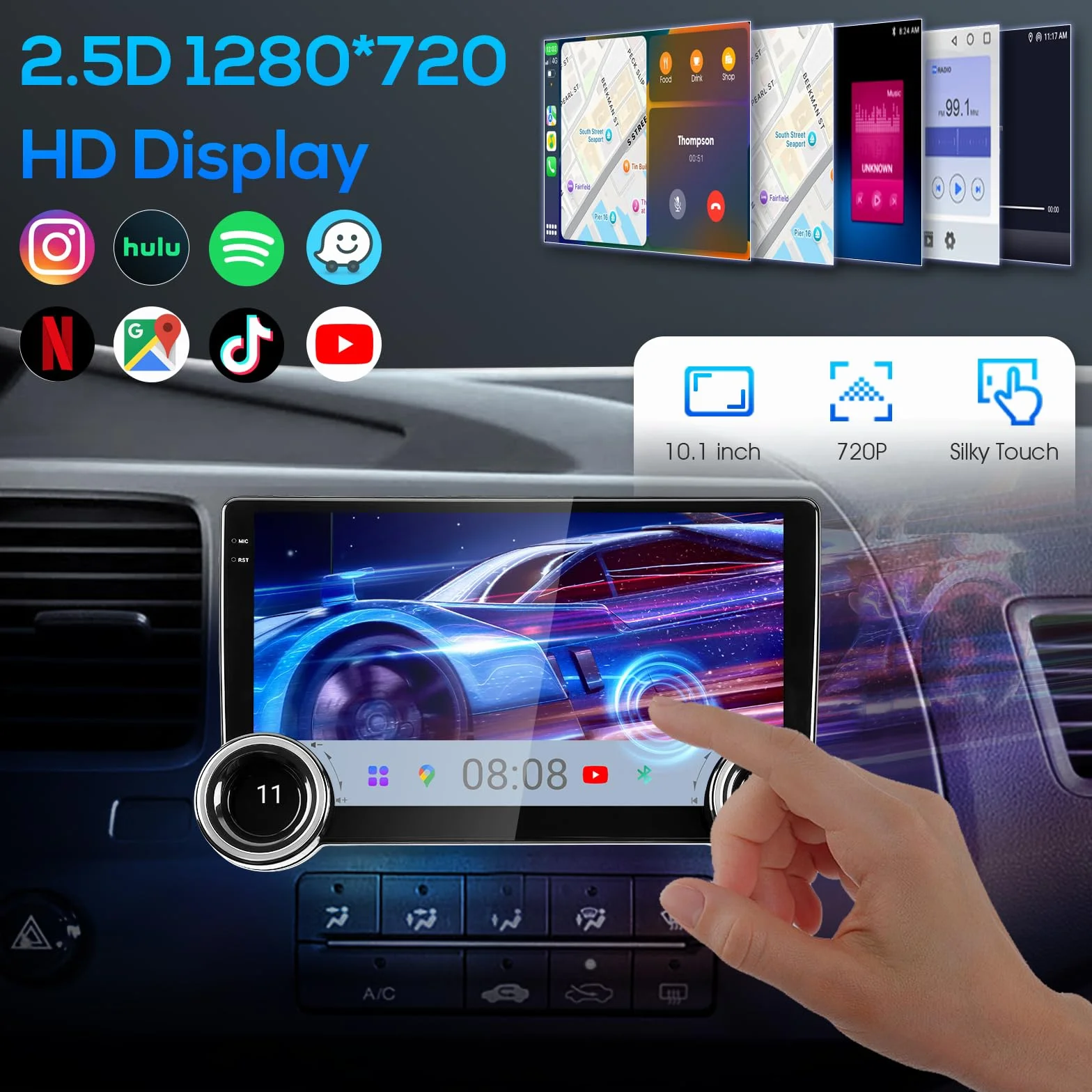 Haudio 10,1-calowe radio samochodowe Android 13 z bezprzewodowym CarPlay i Android Auto, stereo Bluetooth 2 DIN z tylną kamerą, OTA i APK, Mirror Link, asystent głosowy, AM/RDS/FM do wszystkich