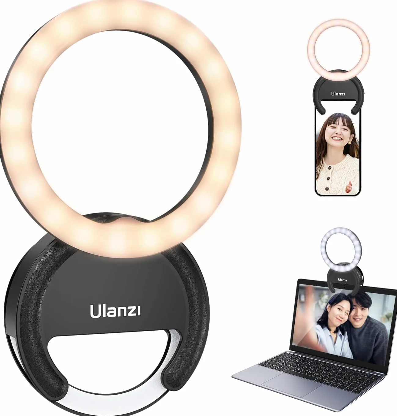 Lampa pierścieniowa na telefon komórkowy ULANZI 4", światło do selfie, telefon komórkowy, 3 temperatury barwowe 3000-7000 K, lampa pierścieniowa, 5 poziomów jasności, lampa wideo, do selfie,
