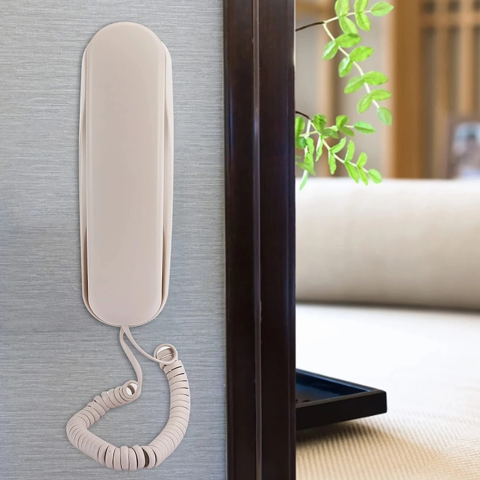 Socobeta Przewodowy telefon stacjonarny do domu, korzystanie z telefonu stacjonarnego, ściana podwójnego przeznaczenia, do pokoju hotelowego, windy rodzinnej, łazienki, beżowy