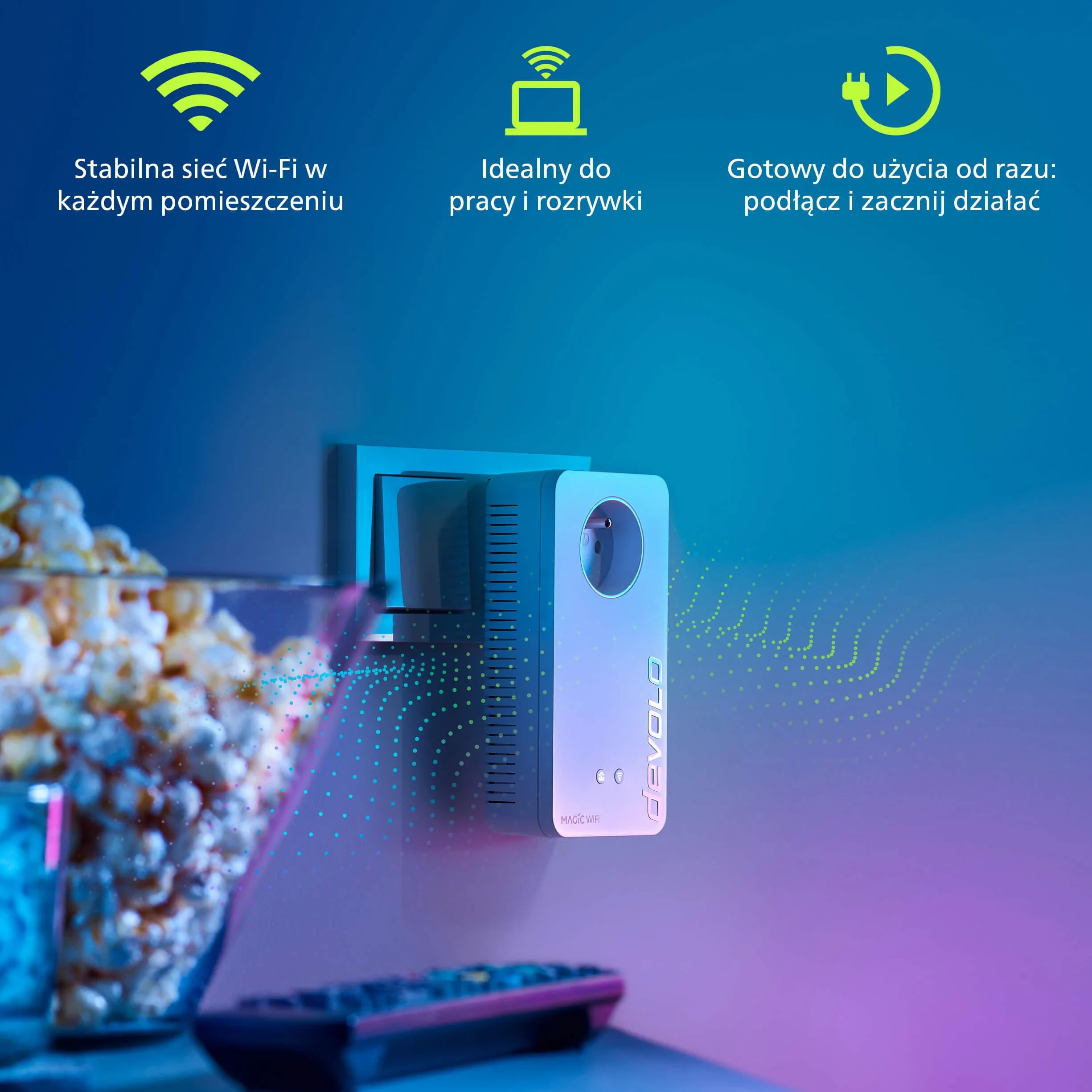 devolo Magic 2 WiFi 6 next Starter Kit, adapter Powerline Wi-Fi, do 3 000 Mbit/s przez Wi-Fi 6, gniazdkowy adapter Wi-Fi, 2x port Gigabit LAN, biały