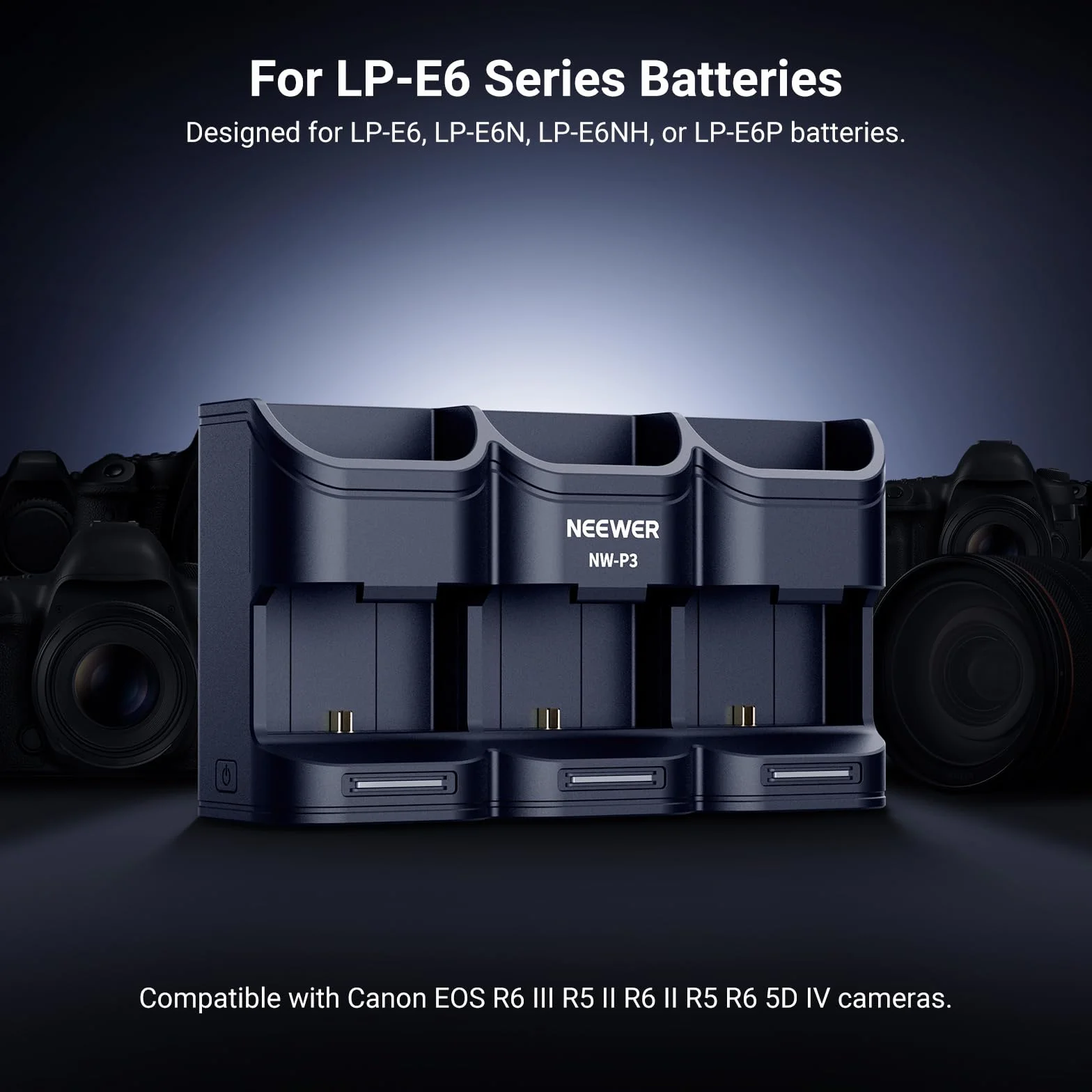 NEEWER BASICS 3-kanałowa ładowarka USB do aparatu LP-E6 LP-E6N LP-E6NH LP-E6P, 36 W PD szybkie ładowanie, ładuje 3 baterie w ciągu 2 godzin, kompatybilna z Canon EOS R6 III R5 II R6II R5 R6 5D IV