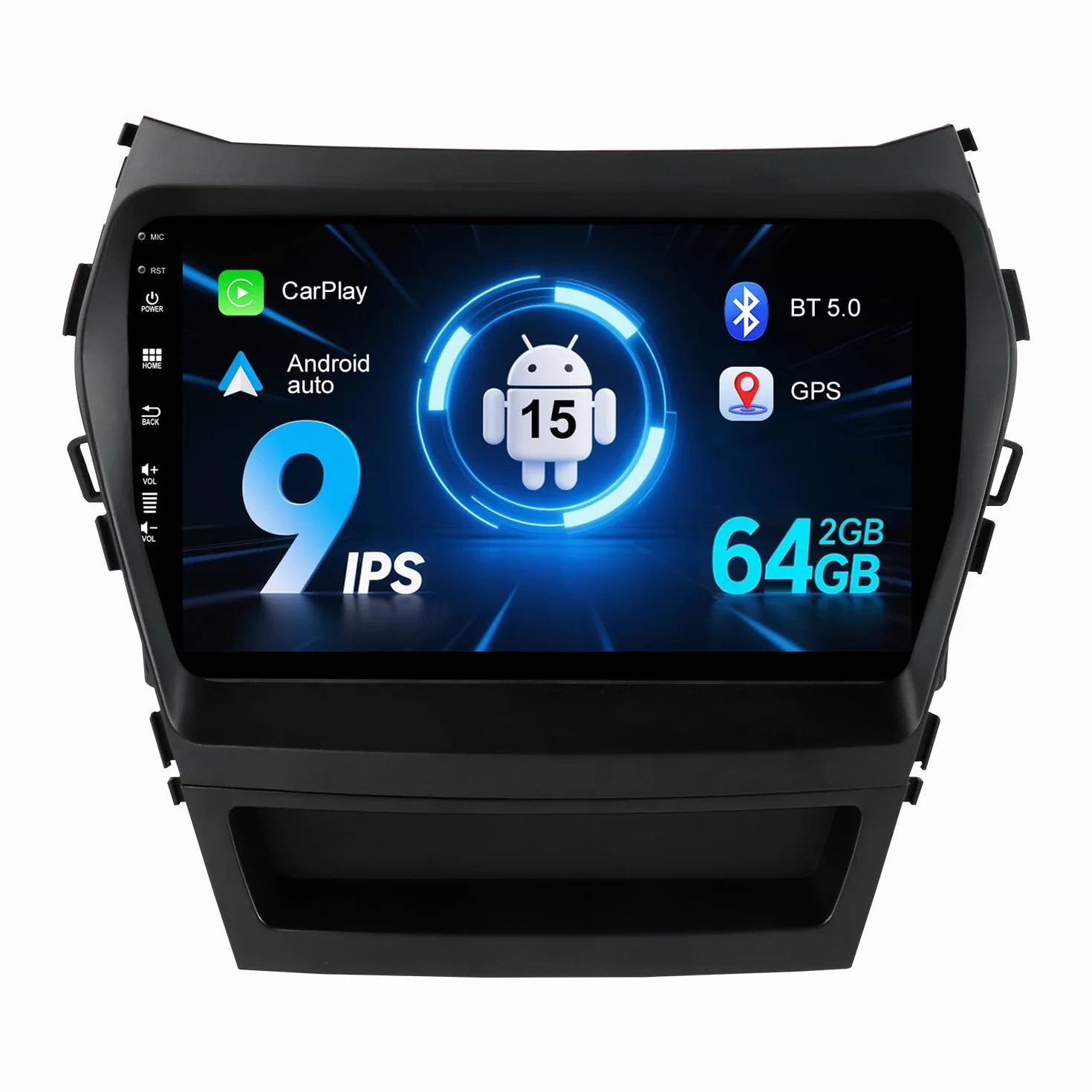 2GB+64GB radio samochodowe dla Hyundai IX45/Santa Fe 2012-2017 Android 15 Nawigacja GPS ze sterowaniem na kierownicy BT 5.0 Link do lusterka GPS WiFi CarPlay