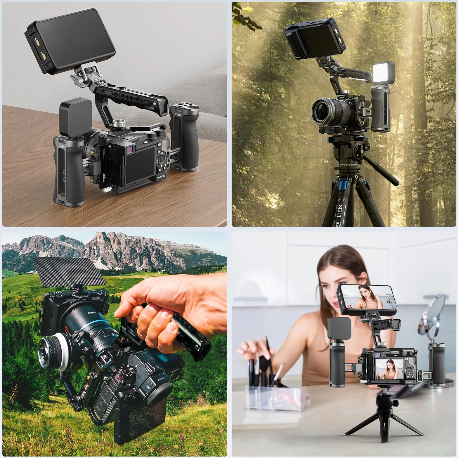 SIRUI 2 w 1 Top Handle do ARRI lub NATO Mount, w pełni aluminiowy uchwyt klatki na kamerę z Cold Shoe z trzpieniem zabezpieczającym, kilka otworów gwintowanych, AM-MTHA