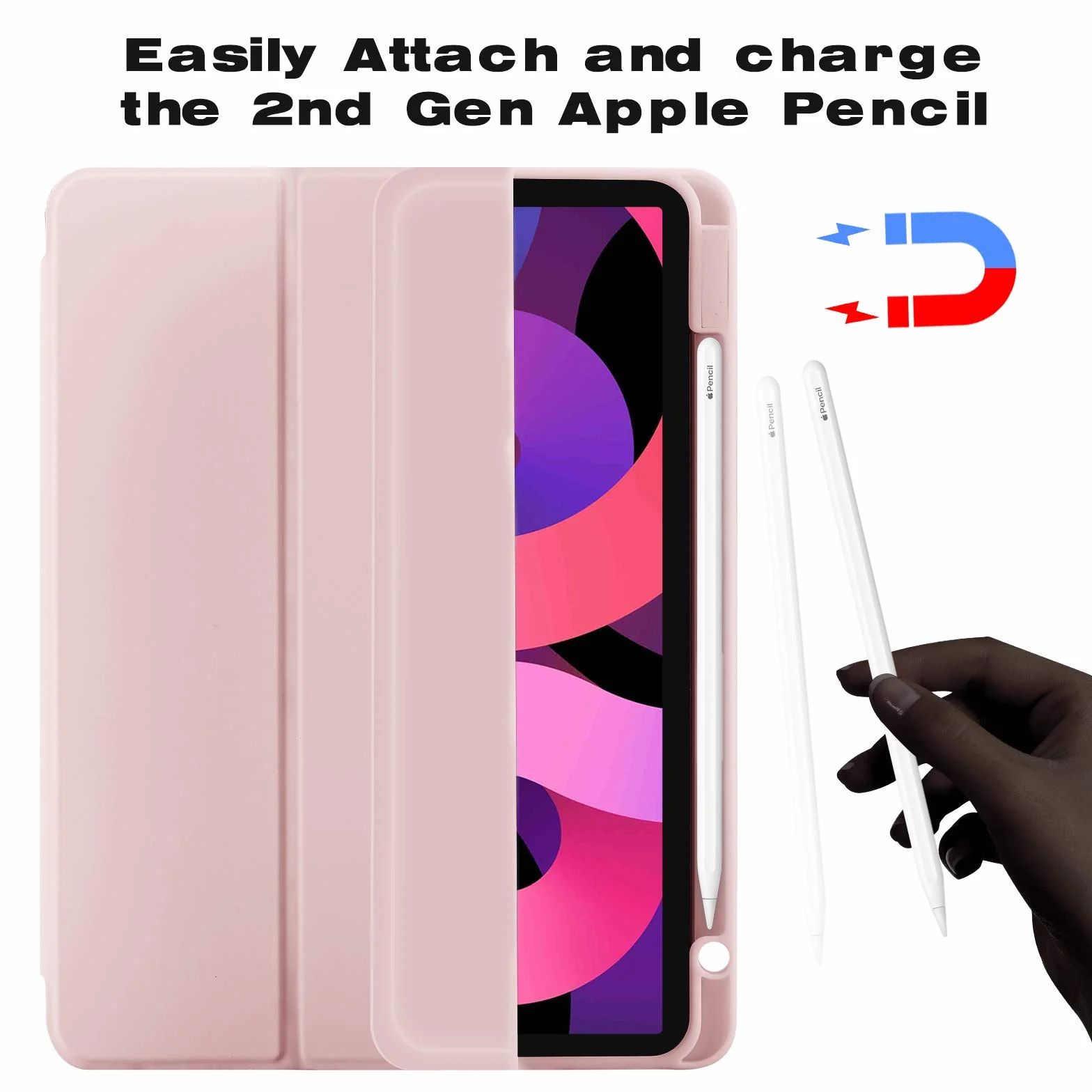 Etui do iPad Air 11 cali M4 2026 / M3 2025 / M2 2024, iPad Air 5/4 10,9 cala 2022/2020, Magnetyczne Etui Trifold z Uchwytem na Pencil, Obsługa Apple Pencil 2, Auto Sleep/Wake, Różowa
