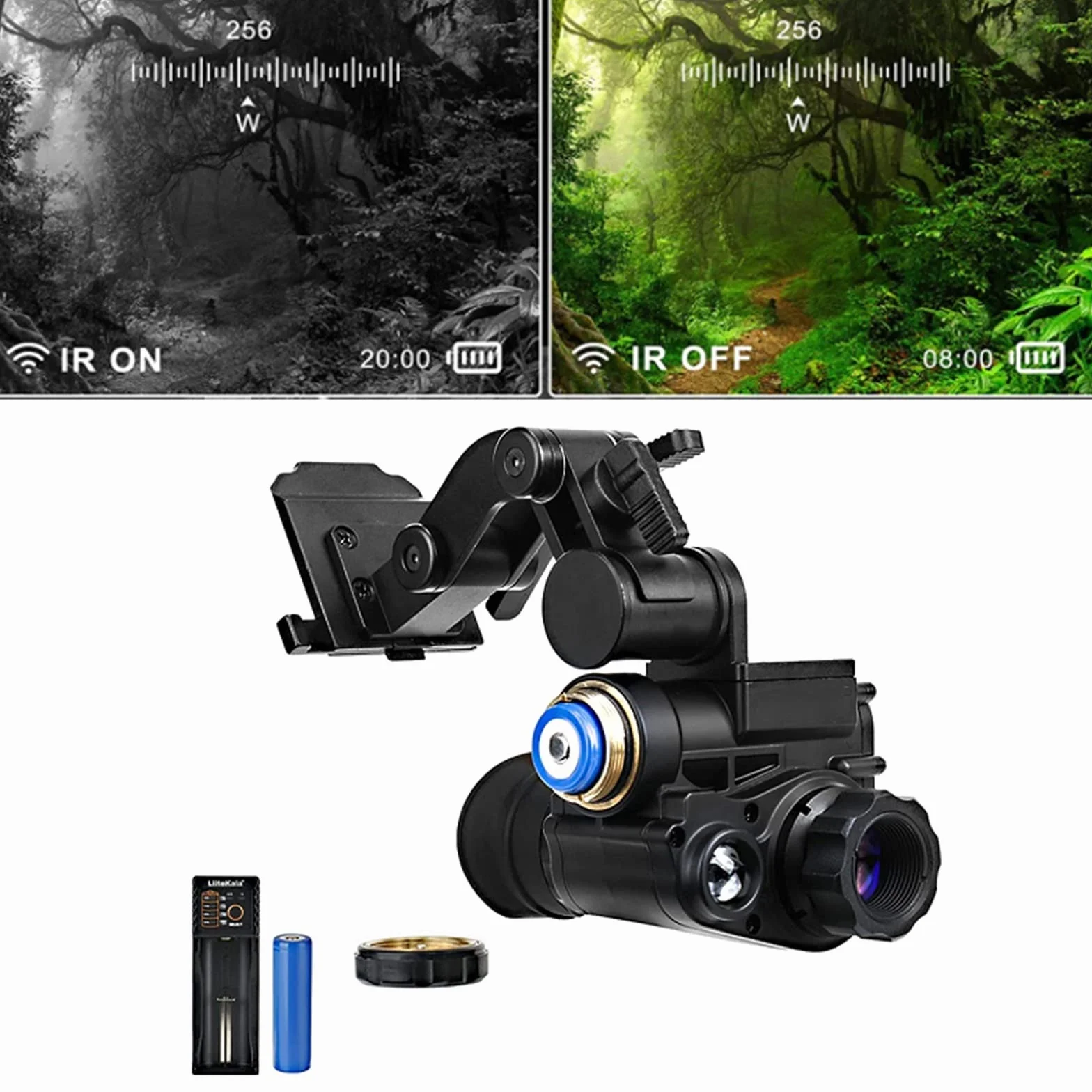 Noktowizor, NVG10 gogle noktowizyjne zielony monokularowy 1080p hełm taktyczny Head Night-Vision Range 200m/656ft do nadzoru myśliwskiego(Without mount)