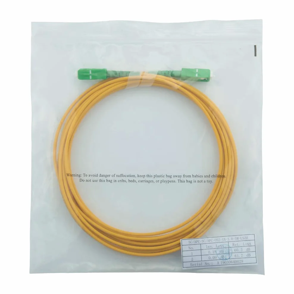 Kabel krosowy z włókna OS2 SC/APC do SC/APC Simplex 5 m (16,5 stóp), 9/125 tryb pojedynczy APC Polish LSZH, 5-letnia gwarancja
