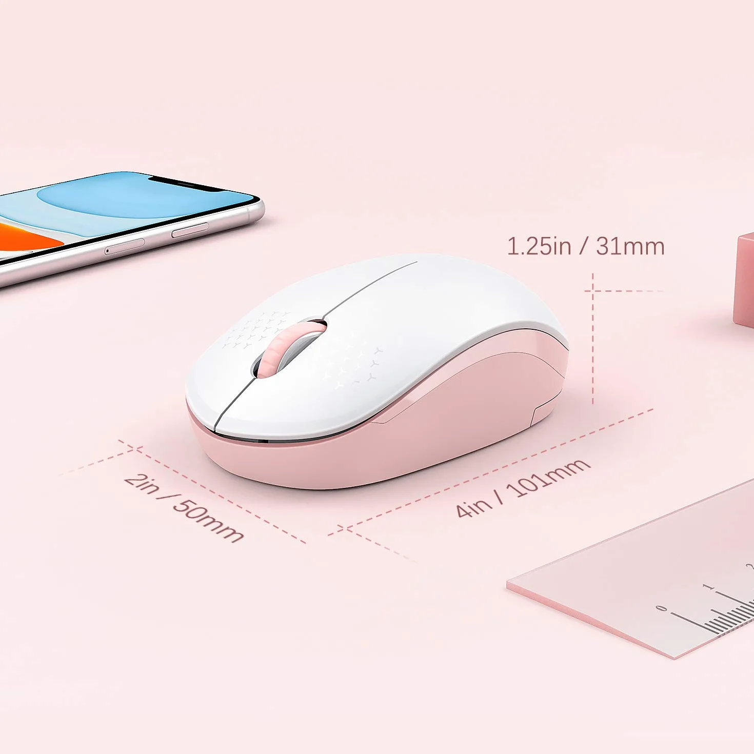 Bezprzewodowa mysz, bezgłośna mysz 2,4 G z odbiornikiem USB, przenośna mysz komputerowa Seenda do komputera, tabletu, laptopa, notebooka, różowa i biała