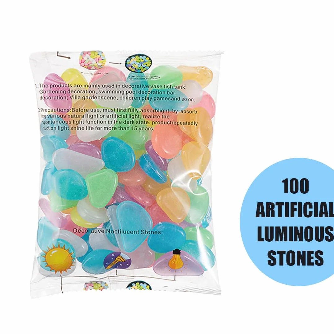 100 sztuk świecących kamieni, kolorowe świecące kamienie, świecące kamyki fluorescencyjne kamienie ogrodowe, jasne kamienie ogrodowe, do ogrodu, terrarium, ścieżek, dziedzińca, doniczki,