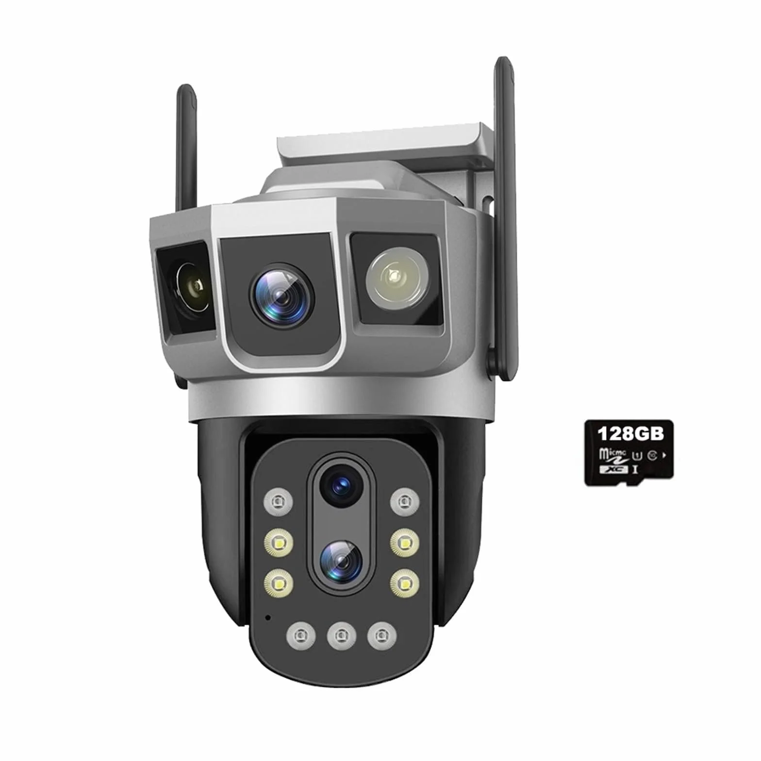 Kamera bezpieczeństwa, Kamera IP 2MP z trzema ekranami, 4G/WiFi, 10-krotny zoom optyczny, automatyczne śledzenie PTZ, kolorowa wizja nocna, bezprzewodowy monitor bezpieczeństwa(128GB Card)