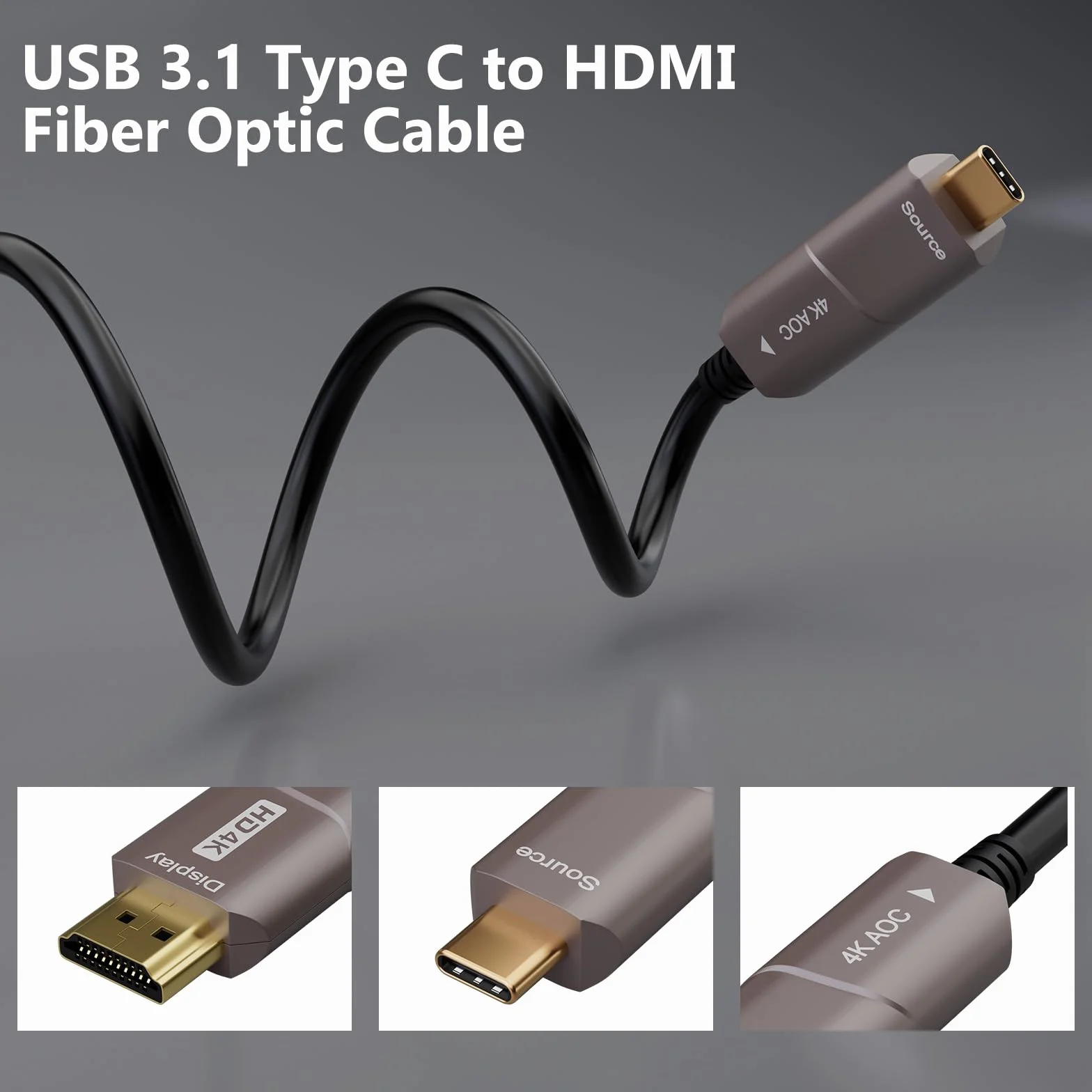 Kabel USB C na HDMI Fiber Optic kabel USB 3.1 Type C do 4K HDMI, kompatybilny z Thunderbolt 3/4, do MacBook Pro/Air (F0402-AOC-10M)