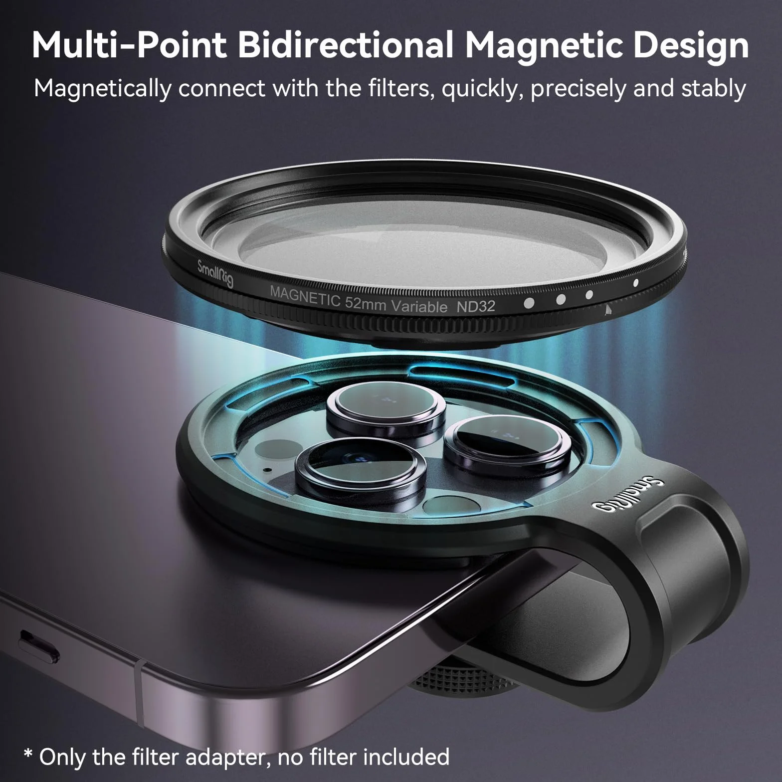 SmallRig 52mm Universal Magnetic Filter Adapter Ring, Magnes z Mechanizmem Szybkiego Uwalniania Ulepszony Pierścień Filtra Obiektywu Telefonu dla iPhone dla Samsunga dla Huawei dla Pixel - 3845B