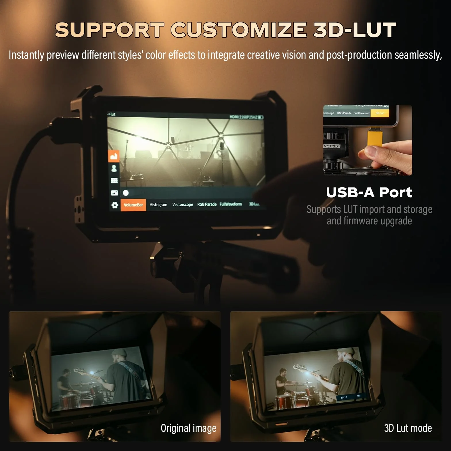 VILTROX DC-X2 DCX2 Rig Cage Kit aparat fotograficzny, ekran dotykowy 2000 Nit 6 cali 4K HDMI Camera Monitor z akumulatorem Full HD 1920 x 1080 IPS 3D LUT z osłoną przeciwsłoneczną do Sony Canon, Nikon