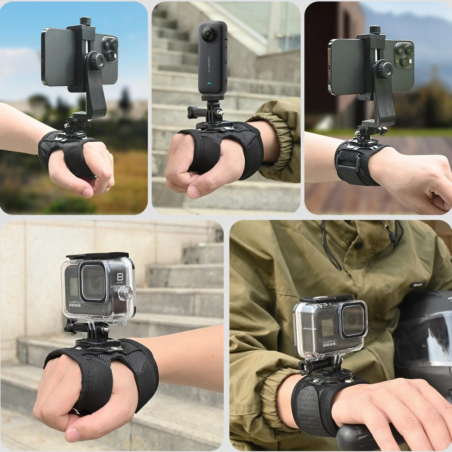 Uchwyt na nadgarstek, pasek na rękę, uchwyt na palec z uchwytem na telefon do gopro Hero, EK7000, Insta360, Osmo Action 5 pro, Touch Dragon, Yi 4K Surfola Apeman Jadfezy, SLR DLSR