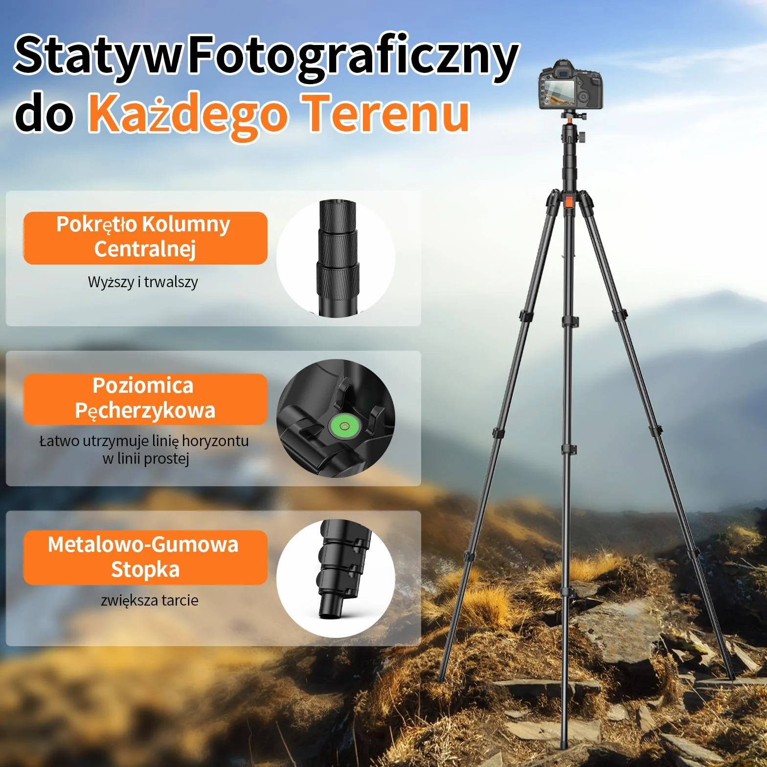 180cm Statyw do Aparatu, Aluminiowy Statyw do Telefonu z Torbą,Lekki Statyw Fotograficzny z Głowicą Kulową 360° i Nośnością 8 Kg, Tripod do Aparatów DSLR/Smartfona/Światła Pierścieniowego/Projektorów