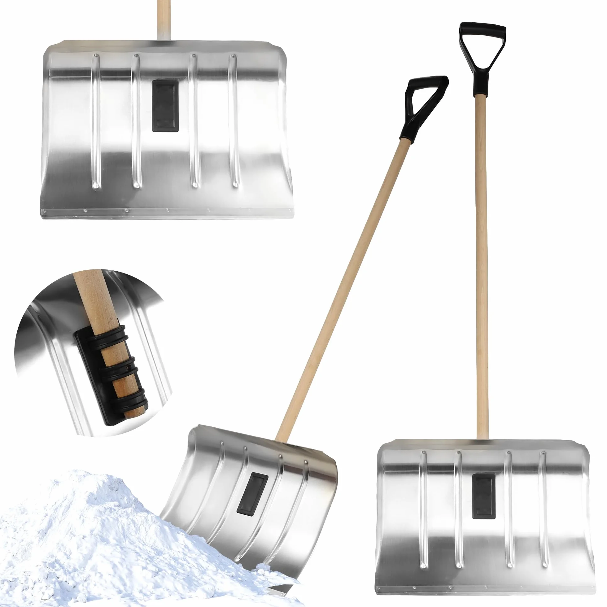 KADAX Łopata do śniegu aluminiowa z drewnianym trzonkiem i uchwytem D, szerokość 50 cm
