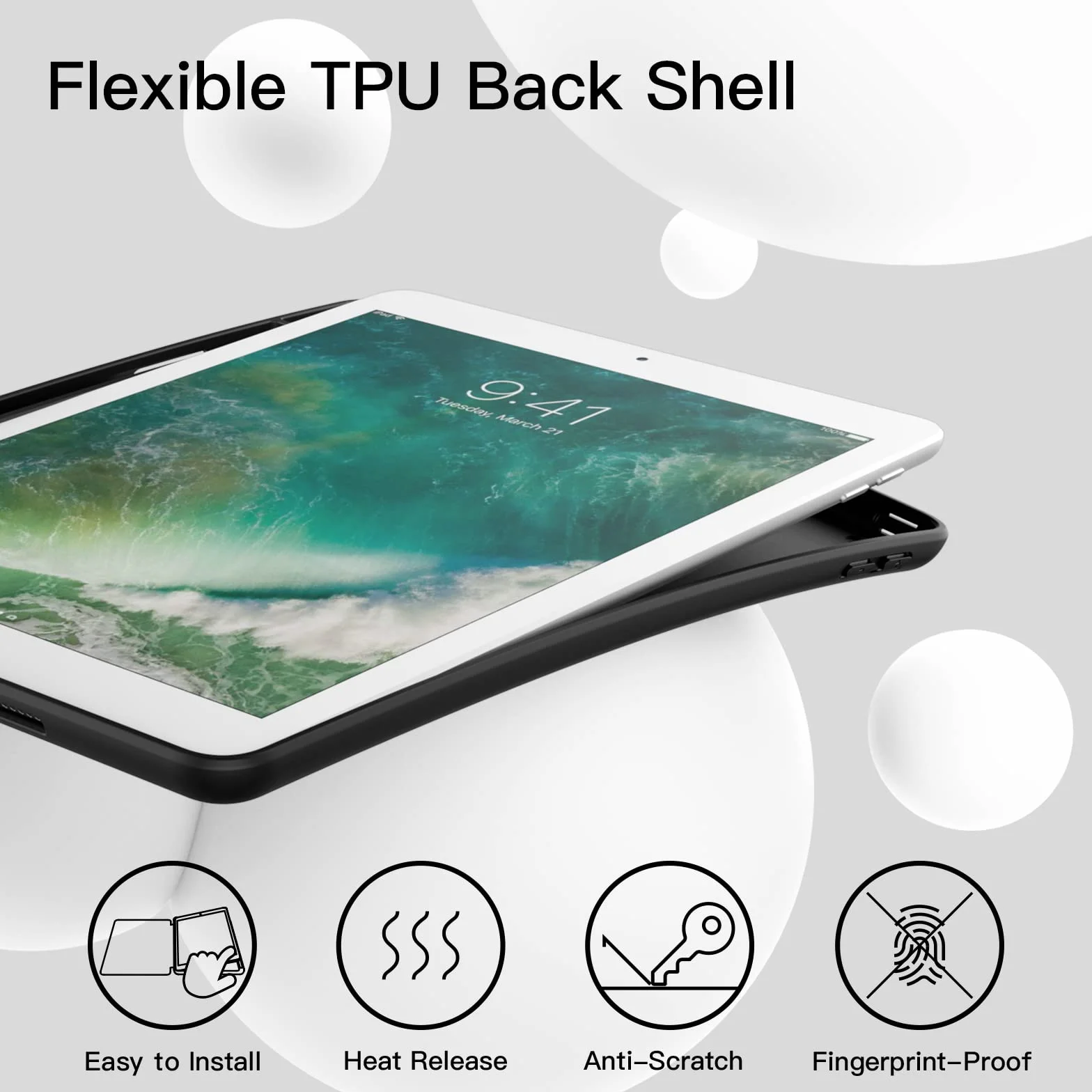 JETech Etui dla iPad 9,7 Cala (6./5. Generacji, 2018/2017) z Uchwytem na Długopis, Szczupły Pokrowiec na Tablet z Miękki Tył z TPU, Automatycznie Budzi/Spać (Czarny)