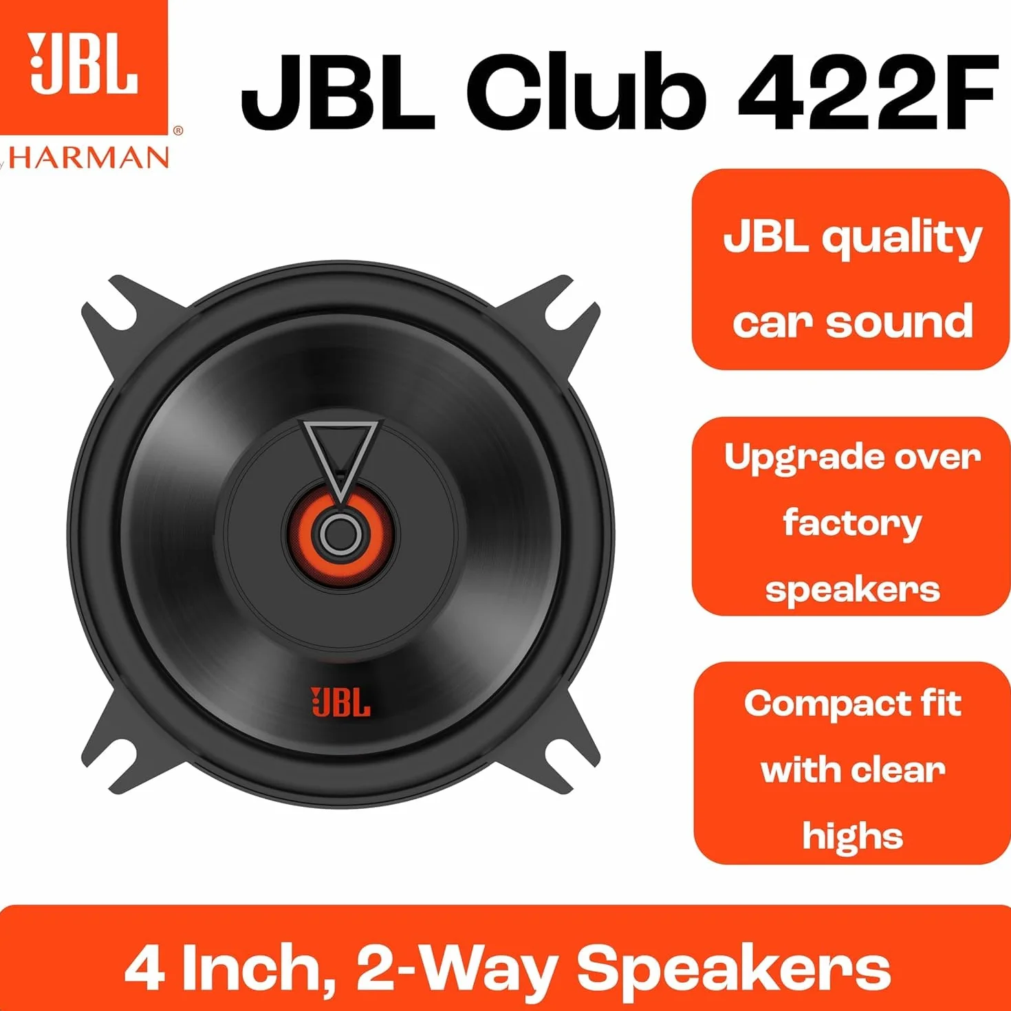 JBL Club 422F 2-drożny zestaw głośników samochodowych firmy Harman Kardon - 105 W Pro Sound Car Audio Box 4 cale | 10 cm | 100 mm