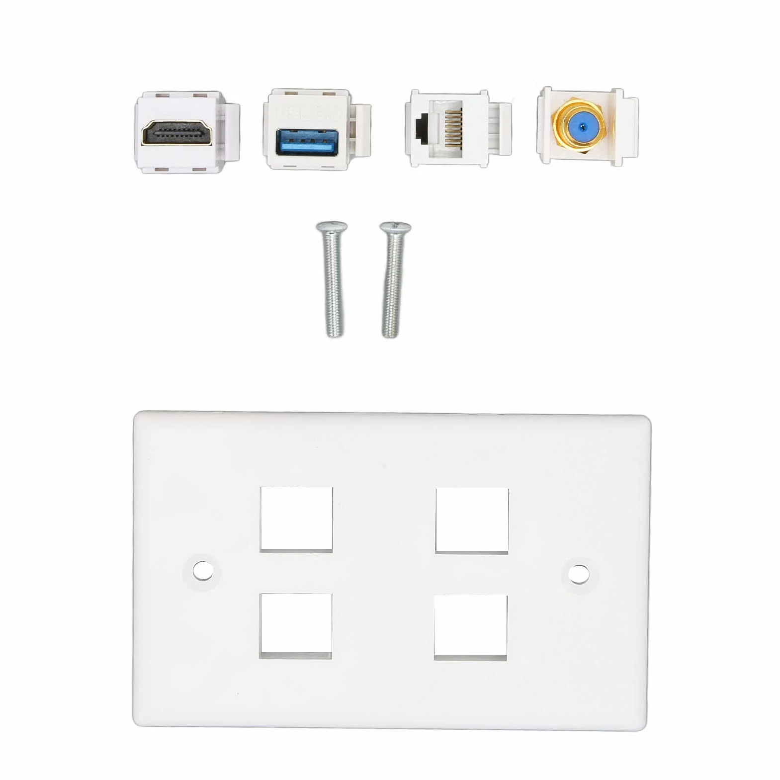 4-portowa Płyta ścienna HDMI, Wielofunkcyjna Płyta ścienna z Portami HDMI, Typu F, USB3.0, Cat6, Portem Ethernet RJ45 do Telewizora HDTV, Odtwarzacza Wideo, Projektora, Komputera Itp.