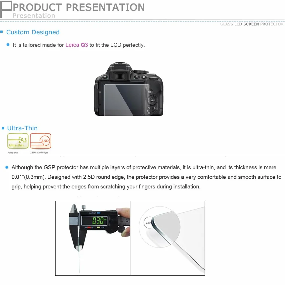 JJC Ultracienki szklany ochraniacz ekranu LCD do pełnoklatkowego aparatu cyfrowego Leica Q3 | Ultracienki, odporny na zarysowania, wysoka przejrzystość, krystalicznie czysty wyświetlacz, łatwa instalacja