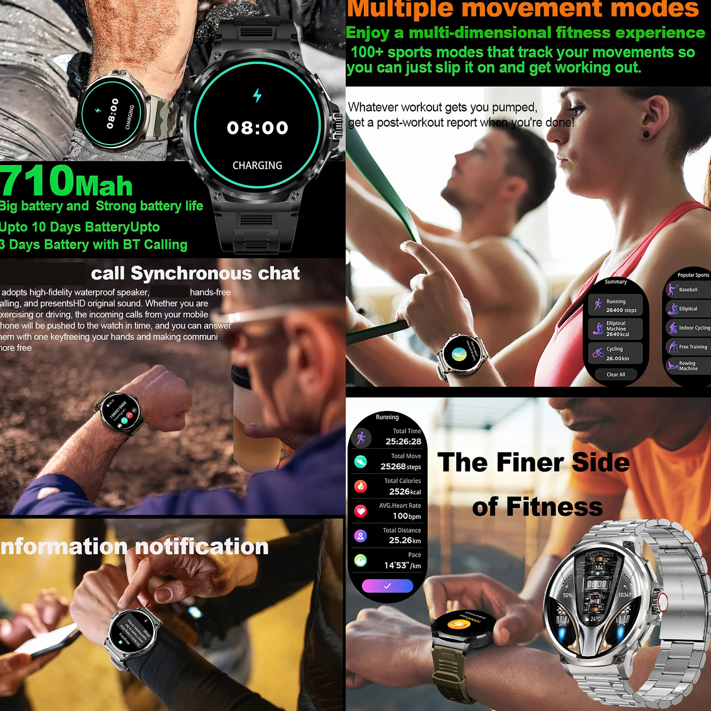 Smart Watch dla mężczyzn z funkcją telefonu, 1,85" AMOLED okrągły ekran, monitor tętna, śpiączki, krokomierz i połączenia telefoniczne
