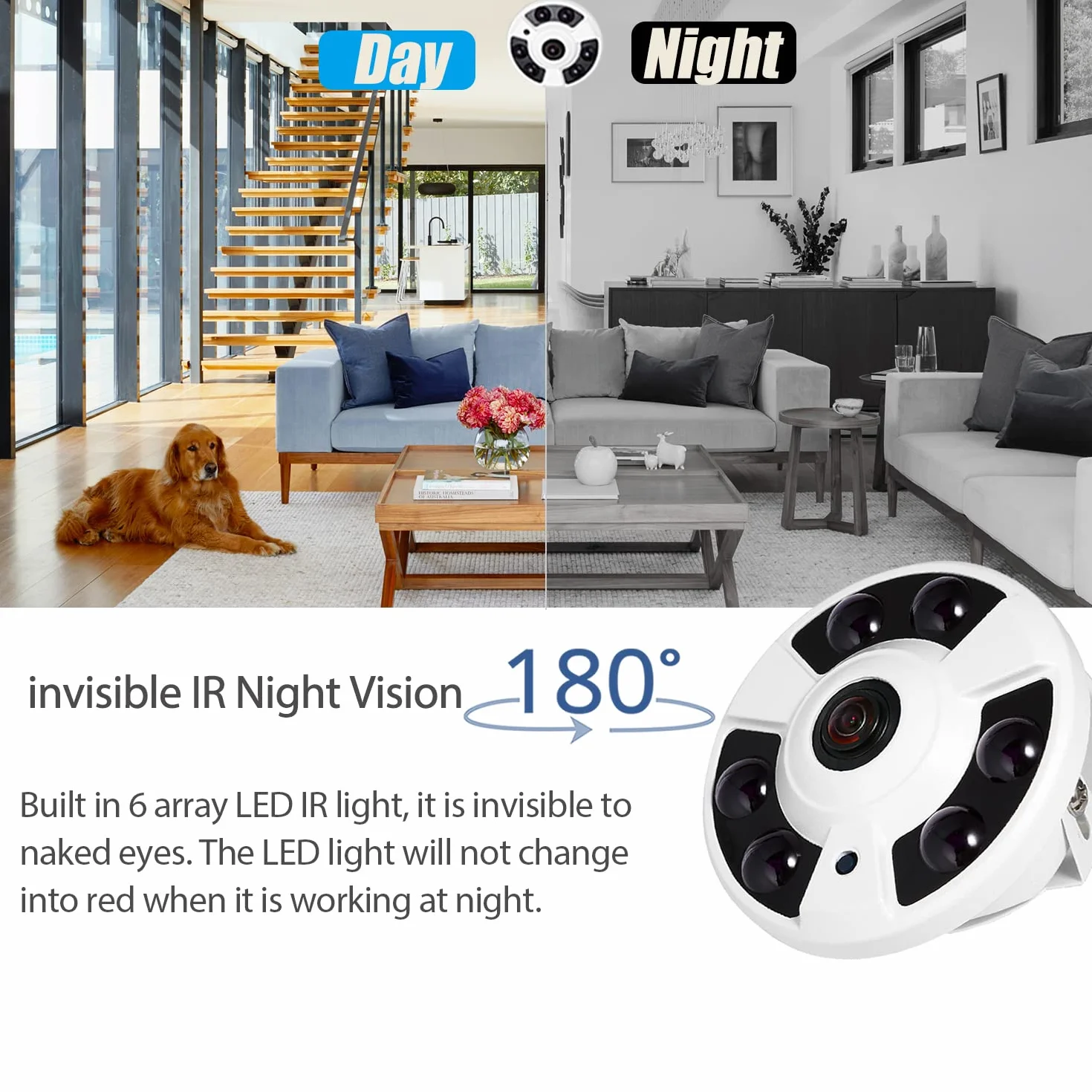 5 MP Fisheye POE kamera IP, HD Indoor CCTV kamera monitorująca 1,7 mm obiektyw 170 stopni kąt widzenia 6 Array LED IR widoczność w nocy P2P H.265 wykrywanie ruchu kamera POE IP (IF02-P-HS biała)