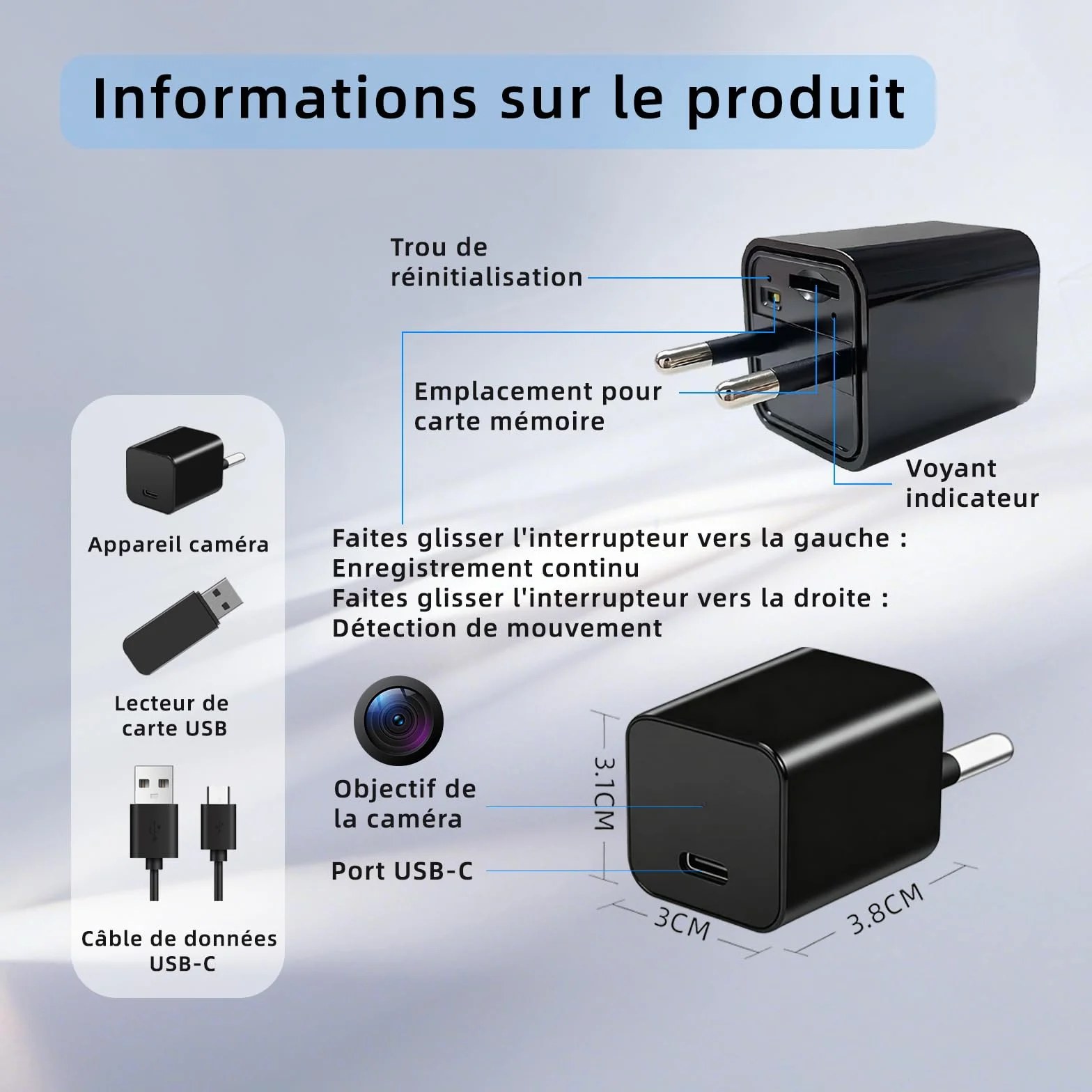 Mini kamera monitorująca HD 1080P, kamera bezpieczeństwa dla dzieci i zwierząt domowych, z wykrywaniem ruchu, odpowiednia do nadzoru wewnątrz i biura, bez Wi-Fi