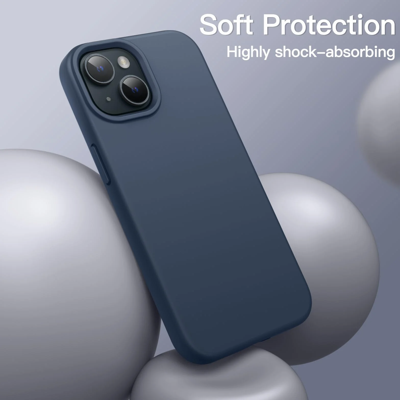 JETech Silikonowe Etui dla iPhone 15 6,1 Cala, Jedwabisty Miękki w Dotyku Futerał Ochronny na Całe Ciało, Odporny na Wstrząsy Case (Sztormowy Błękit)