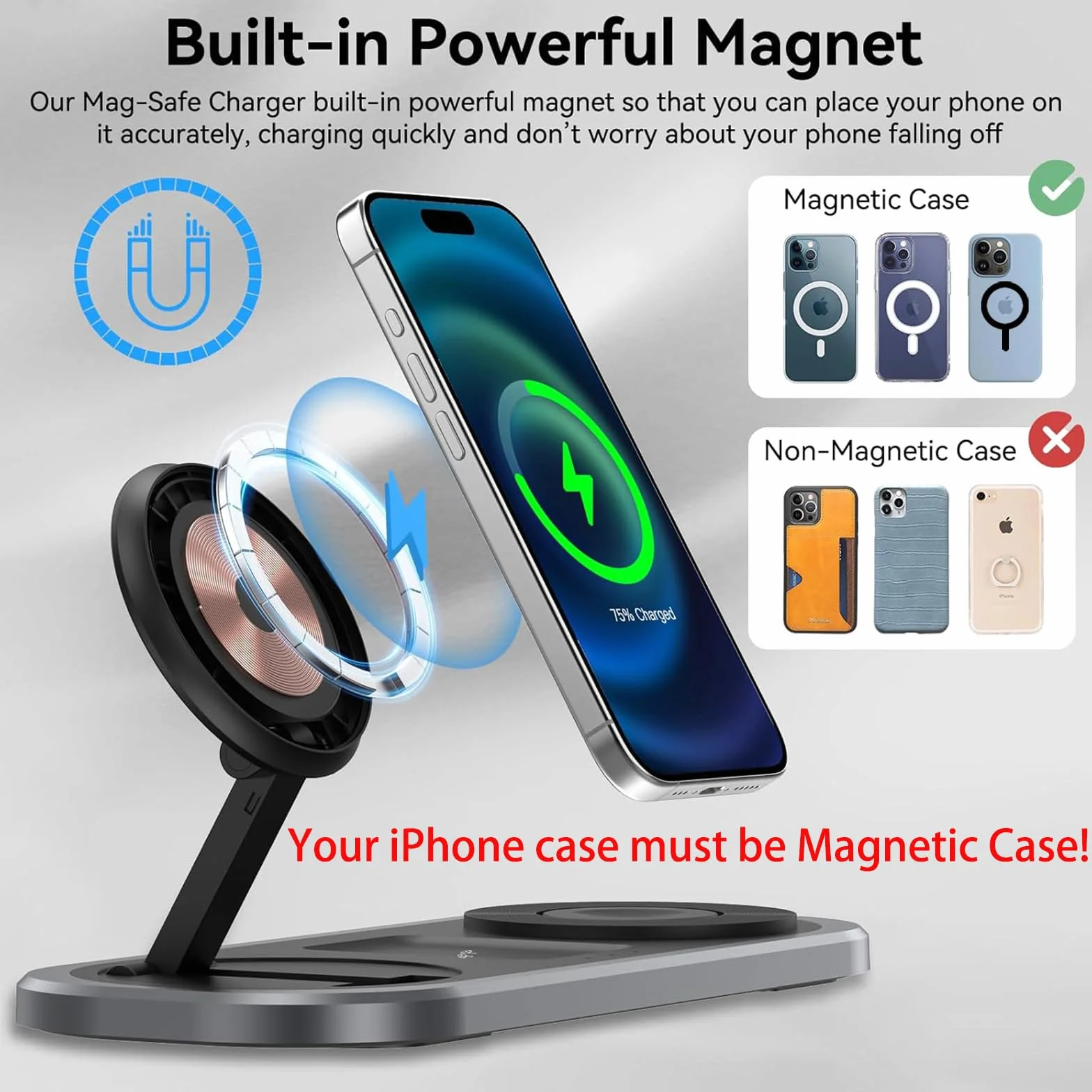 3 w 1 bezprzewodowa ładowarka do iPhone'a składana stacja ładująca Magsafe dla iPhone 15/14/13/12/Pro Max/Pro/Mini/Plus, do Apple Watch 9/8/7/SE/6/5/4/3/2/1/Ultra2/Ultra, do AirPods pro/2/3