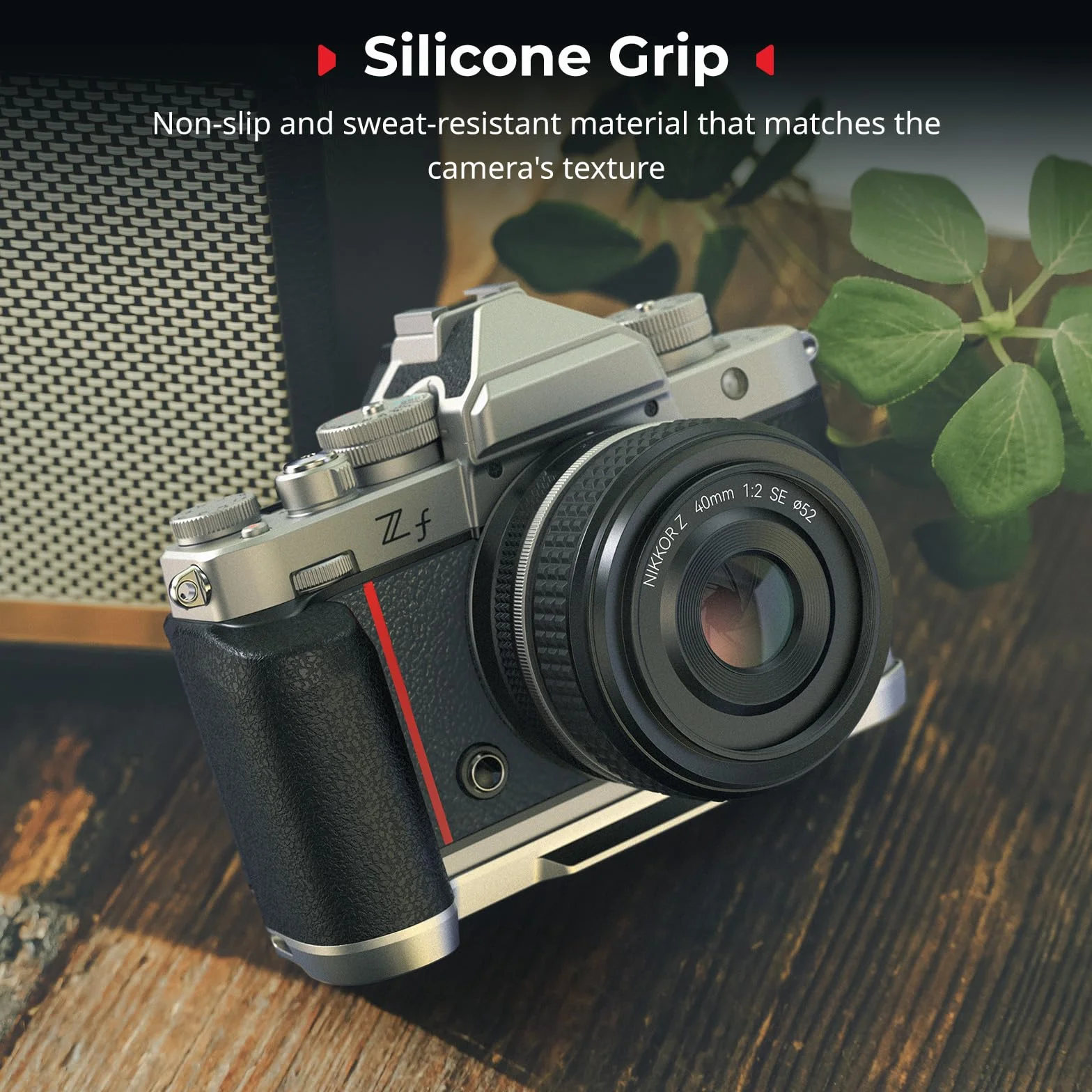SMALLRIG Silikonowy uchwyt w kształcie litery L do Nikon Z f, z wbudowaną płytką szybkiego montażu do Arca i otworem na pasek na nadgarstek, z gwintowanymi otworami 1/4"-20 do (srebrny) - 5706