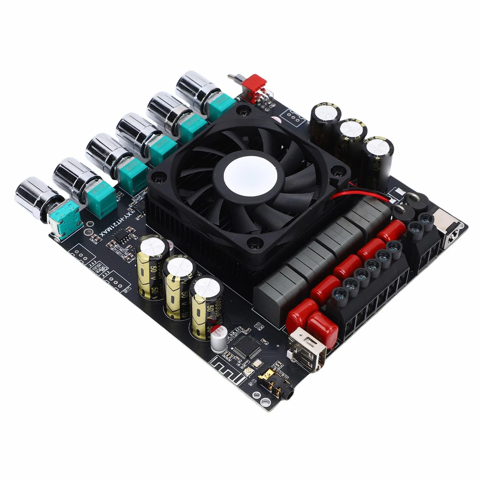 2.1-kanałowa Płyta Wzmacniacza Audio, ABS Cyfrowa Płytka Wzmacniacza Subwoofera XY HT21MAX 2x200W Plus 400W AUX Wejście USB do Kina Domowego Samochód Głośniki Zewnętrzne