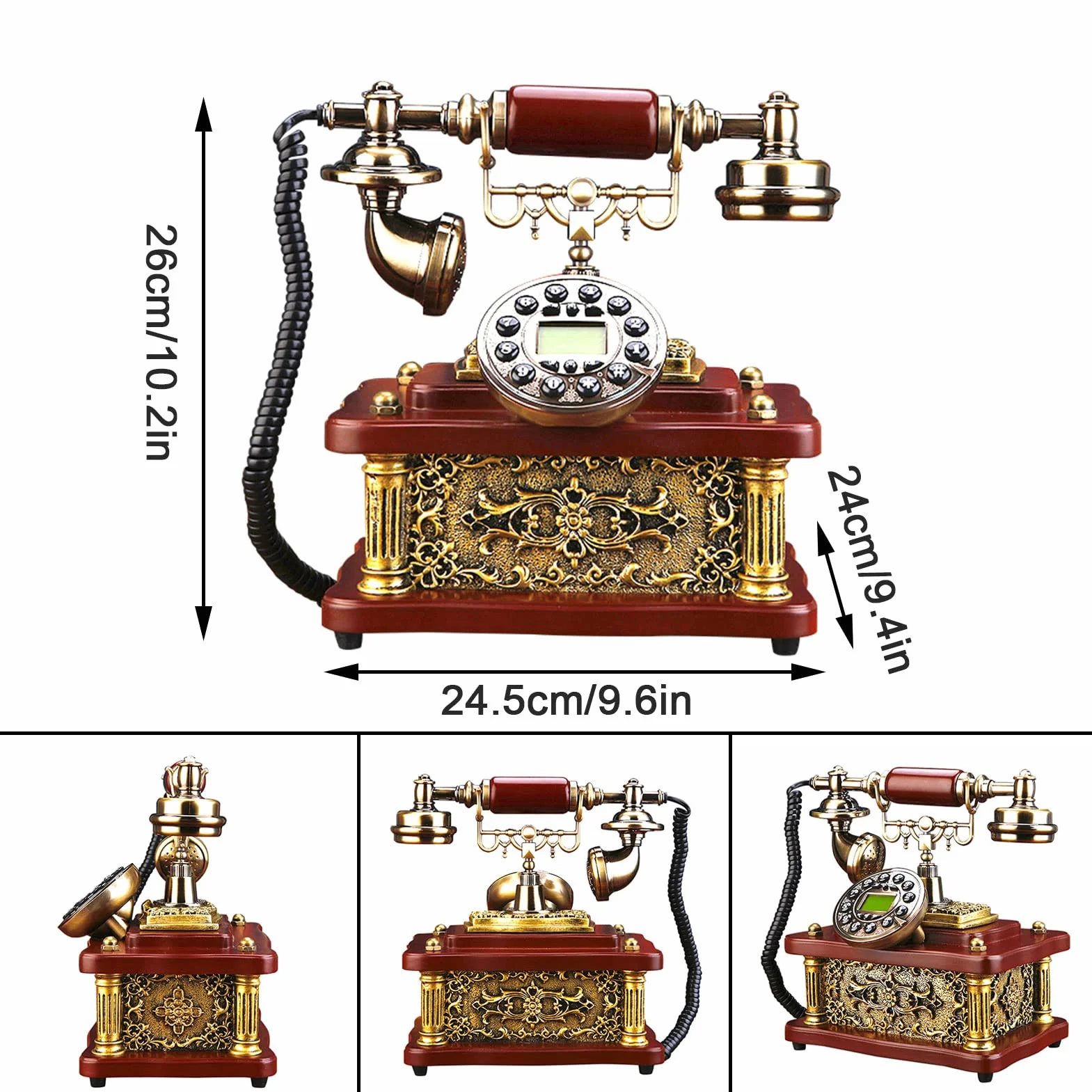 WangXLDD Telefon stacjonarny w stylu retro z przyciskiem, klasyczny vintage na biurko, przewodowy biurowy telefon z LCD do domu biura hotelu baru