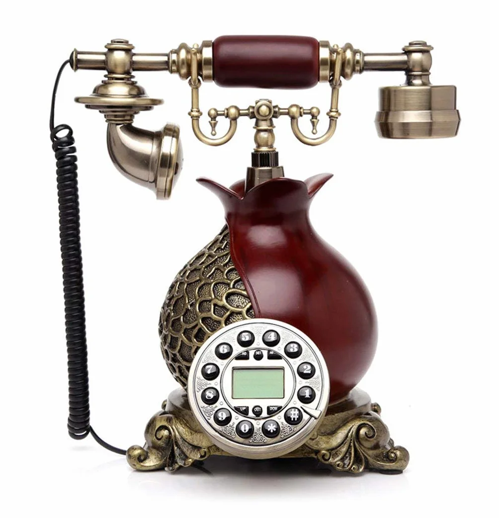 Retro telefon stacjonarny, Antyczny telefon z przyciskiem, telefon stacjonarny z wybieraniem numeru, żywica, metal, wielokolorowy, prezent, dekoracja(Red)