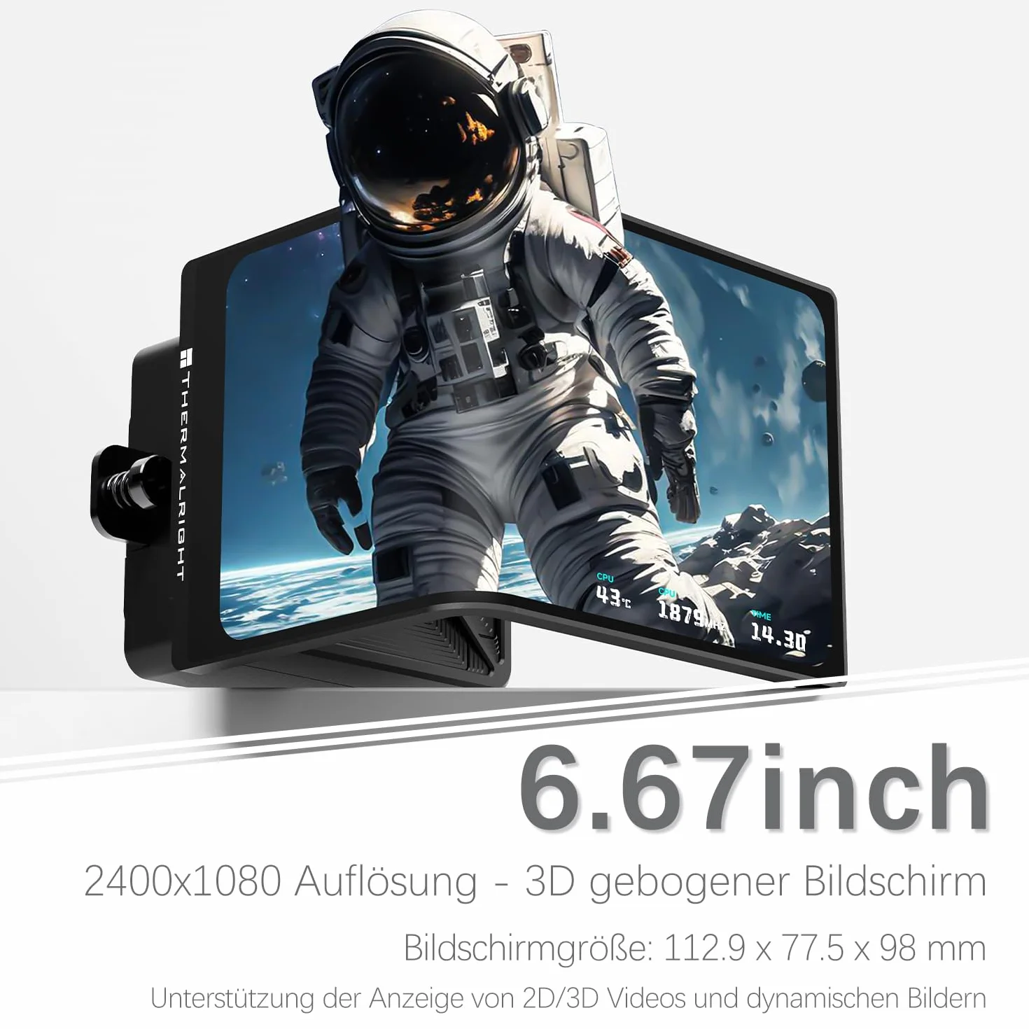 TR-Thermalright Levita Vision 360 UB ARGB Black chłodziarka cieczy do procesora, 6,67-calowy ekran 3D zakrzywiony o rozdzielczości 2400 x 1080 – magnetyczny, format obrazu 5,5:4,5, do AM5, LGA1851