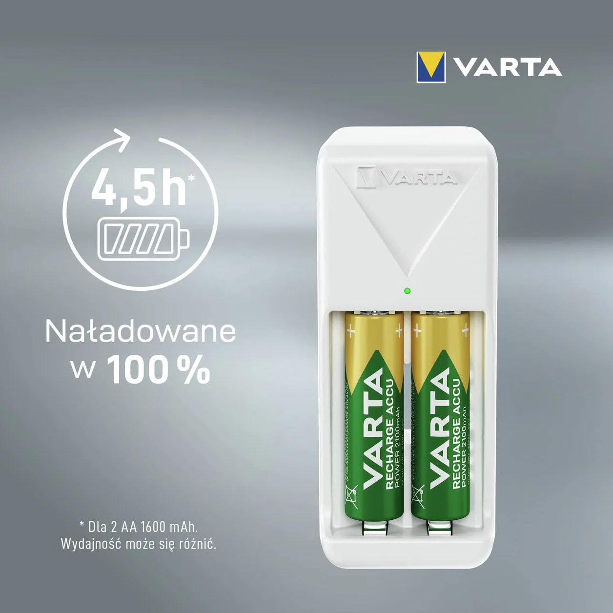 Varta Mini ładowarka Mini Charger na 2 akumulatory niklowo-metalowo-wodorkowe (NiMH) AA, AAA (w tym 2 x akumulator AAA 2100 mAh), wtyczka UE