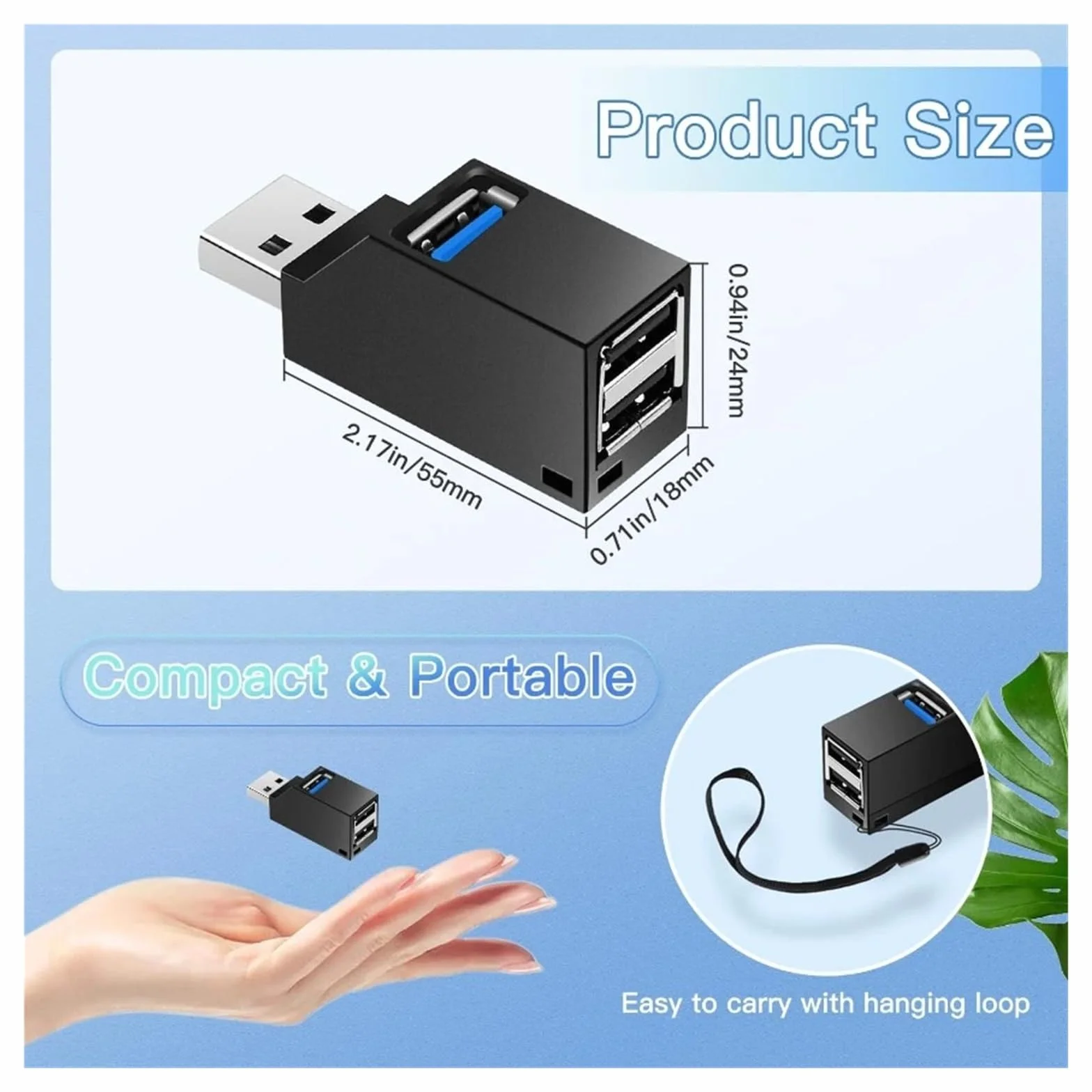 Hub USB 3.0 3-portowy rozdzielacz 5 Gbps do laptopa PC Mac (brązowy)
