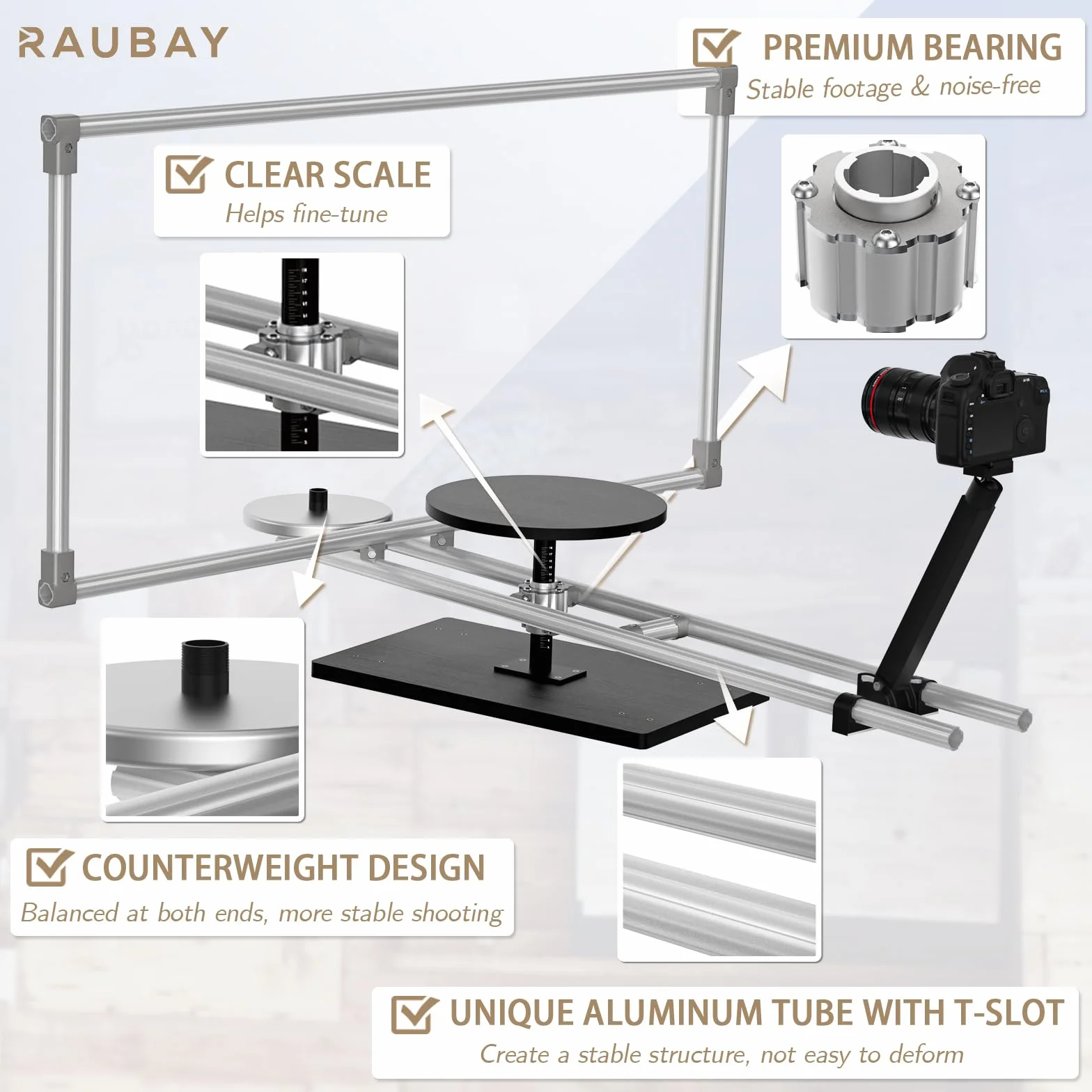 RAUBAY Spinner 360 stopni (wersja Lite), profesjonalny talerz obrotowy do fotografii, platforma do zdjęć wideo, obrotowy suwak kamery do komercyjnych filmów, zdjęć jedzenia, fotografii produktów,