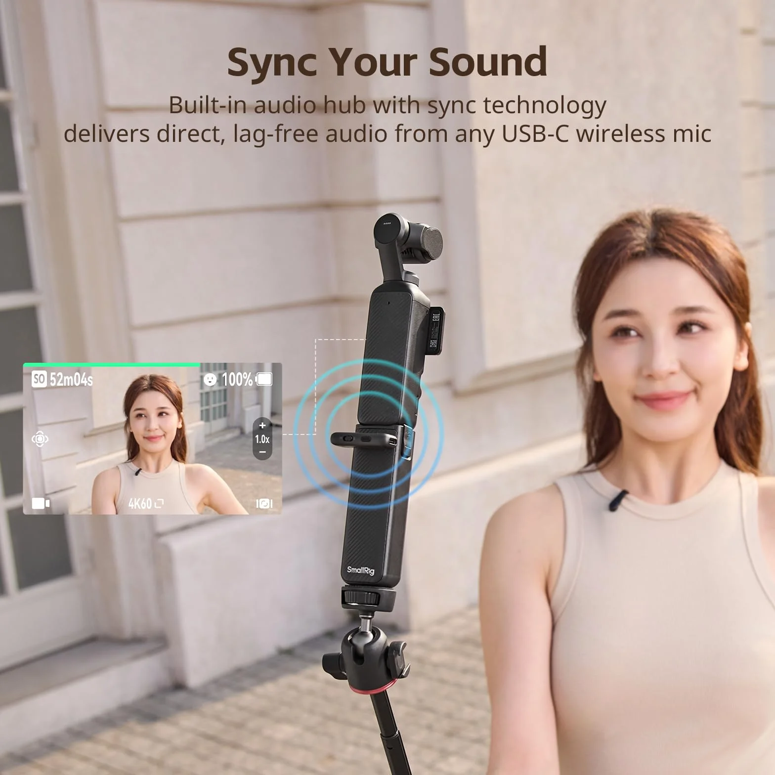 SMALLRIG Uchwyt na baterie Osmo Pocket 4/3 do DJI, uchwyt zasilający o pojemności 5000mAh z szybkim ładowaniem 20W, bezprzewodowe połączenie audio z mikrofonem, do statywu/kija do selfie - 5705