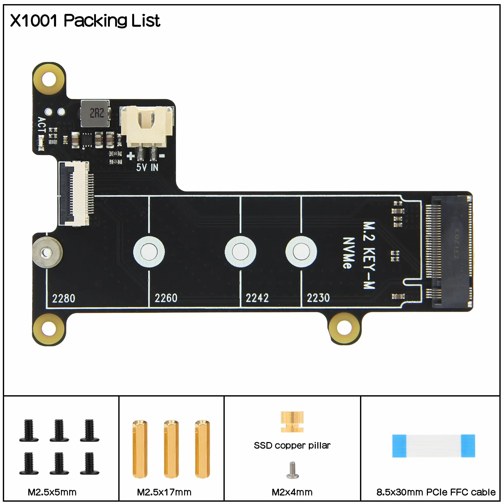 Geekworm X1001 PCIe to M.2 NVMe SSD PIP PCIe Peripheral Board for Raspberry Pi 5