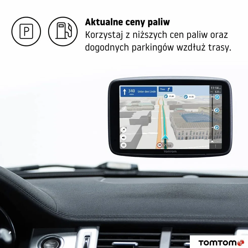 TomTom GO Discover nawigacja GPS z ekranem 5 cali, (mapy Świata, informacje o korkach TomTom Traffic, WiFi, informacje o cenach paliw, dostępności parkingów, uchwyt magnetyczny)