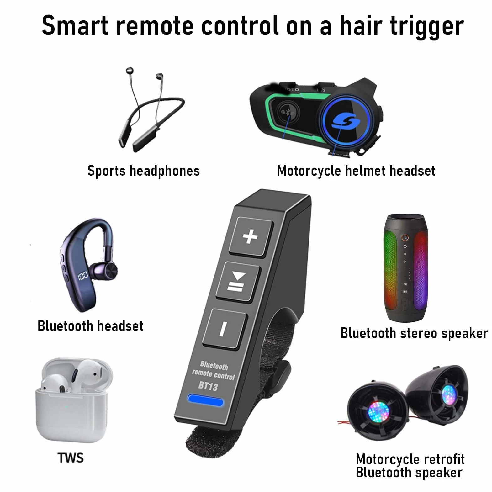Pilot zdalnego sterowania do kierownicy motocyklowej, BT13 V5.0 Sterowanie przyciskiem kierownicy motocykla, bezprzewodowy pilot zdalnego sterowania Bluetooth do smartfonów (15 M)