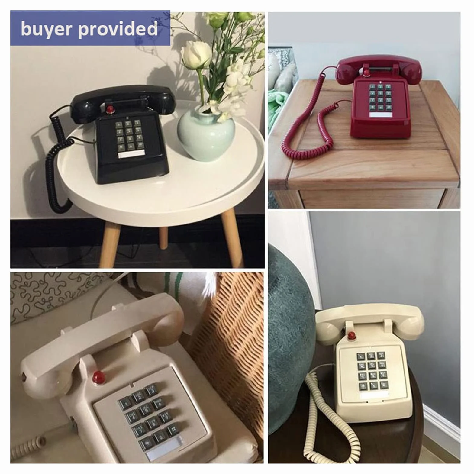 Retro Design przewodowy telefon stacjonarny - klasyczny vintage staromodny styl wybierania przycisków stół biurko biuro dom biuro spiralny przewód słuchawka z wybieraniem przycisków, standardowe