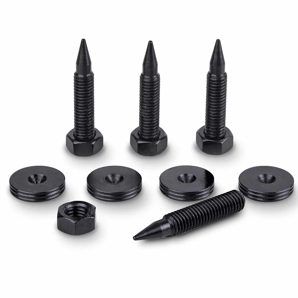 PrecisionGeek - Kolce Głośnikowe M8 x 30mm L-45mm, Czarna Stal (4 sztuki)