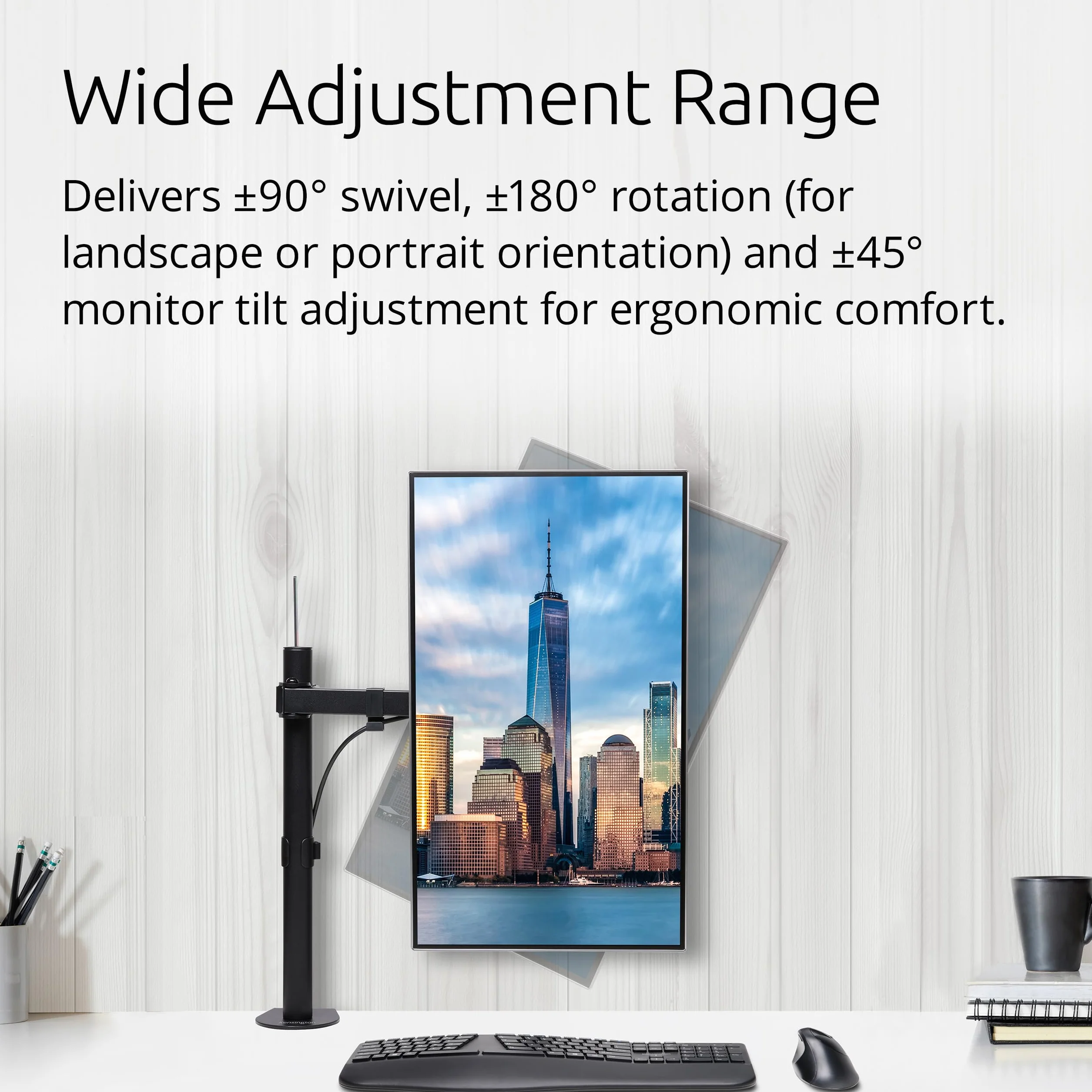 Kensington, Długie Ramię SmartFit® Ergo do Jednego Monitora, Kolor Czarny (K55408WW)
