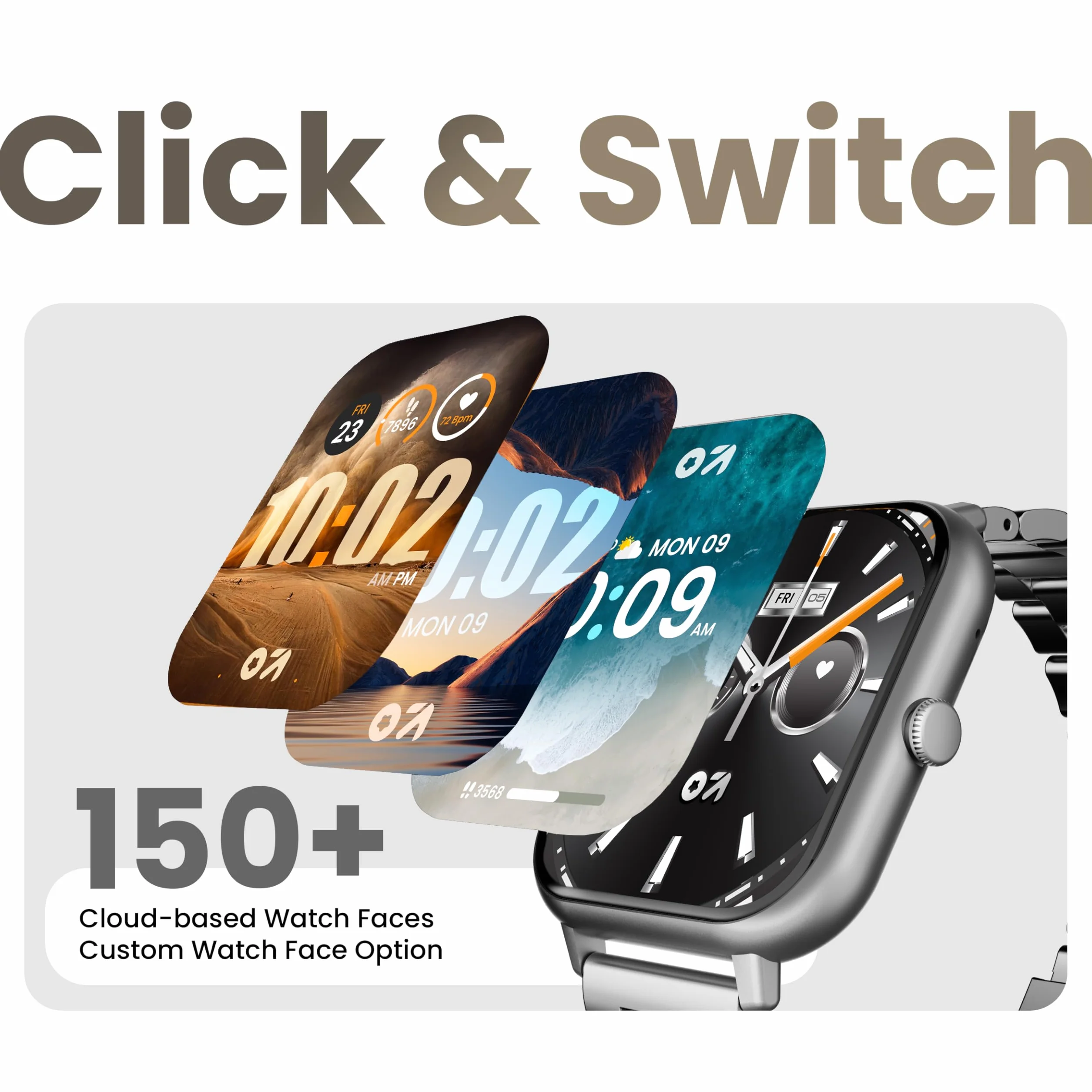 Boult Nowo wprowadzony na rynek Drift+ Smart Watch ekran HD 1,85'', połączenia Bluetooth, IP68, jasność 500 nitów, ponad 150 tarcz zegarków, asystent głosowy AI, monitorowanie SpO2, smartwatch z