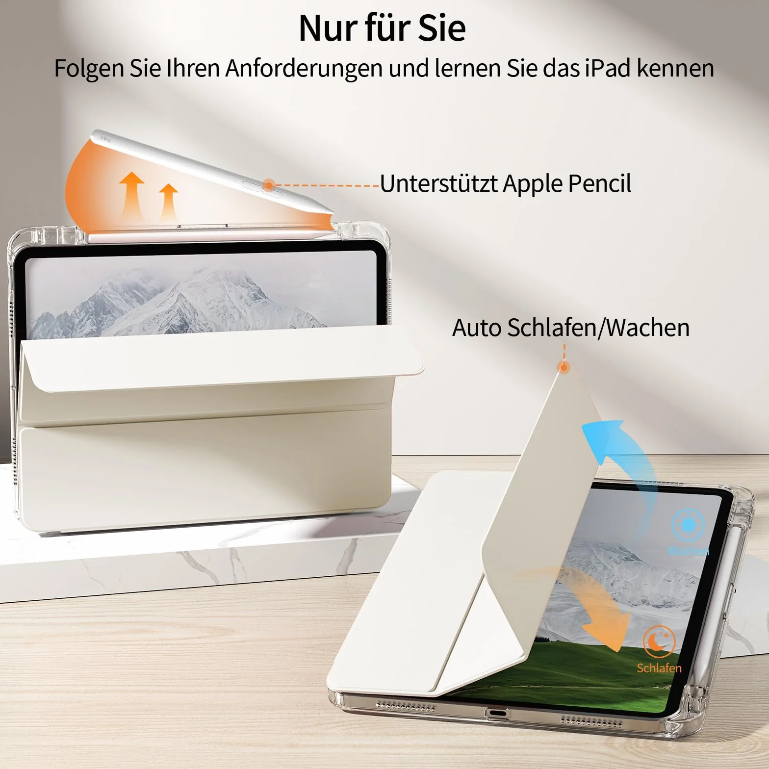 Etui dla iPad Air 11 cali M3/M2 (2025/2024), iPad Air 5./4. generacji (2022/2020), hybrydowa osłona z uchwytem na długopis, przezroczysta tylna obudowa, antyżółknąca obudowa, kremowobiała